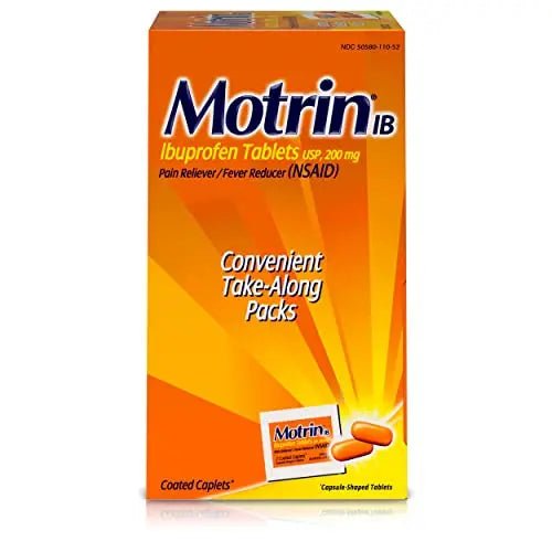 Motrin IB, Ibuprofen 200mg Tablets, NSAID Pain & Fever Reliever for Headache, Backache, Muscular Aches, Arthritis Pain Reliever, 50 Travel Packets of 2, 100 ct - TrustMedUSA