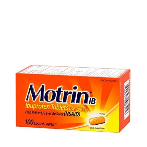 Motrin IB, Ibuprofen 200mg Tablets, Pain Reliever & Fever Reducer for Muscular Aches, Headache, Backache, Menstrual Cramps & Minor Arthritis Pain, NSAID, 100 Ct - TrustMedUSA