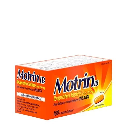 Motrin IB, Ibuprofen 200mg Tablets, Pain Reliever & Fever Reducer for Muscular Aches, Headache, Backache, Menstrual Cramps & Minor Arthritis Pain, NSAID, 100 Ct - TrustMedUSA