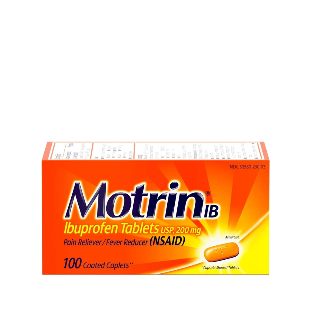 Motrin IB, Ibuprofen 200mg Tablets, Pain Reliever & Fever Reducer for Muscular Aches, Headache, Backache, Menstrual Cramps & Minor Arthritis Pain, NSAID, 100 Ct - TrustMedUSA