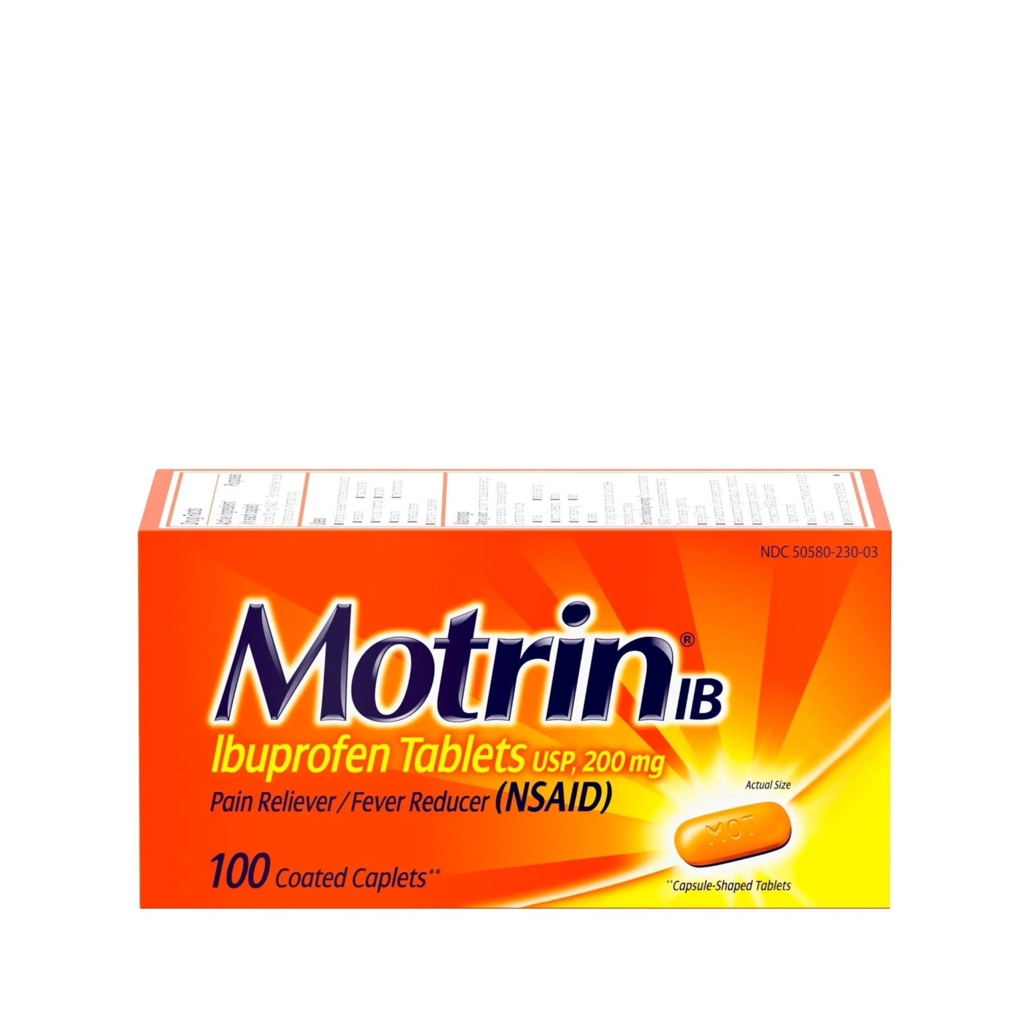 Motrin IB, Ibuprofen 200mg Tablets, Pain Reliever & Fever Reducer for Muscular Aches, Headache, Backache, Menstrual Cramps & Minor Arthritis Pain, NSAID, 100 Ct - TrustMedUSA