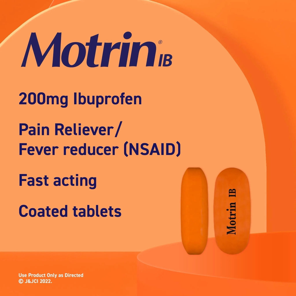 Motrin IB, Ibuprofen 200mg Tablets, Pain Reliever & Fever Reducer for Muscular Aches, Headache, Backache, Menstrual Cramps & Minor Arthritis Pain, NSAID, 100 Ct - TrustMedUSA
