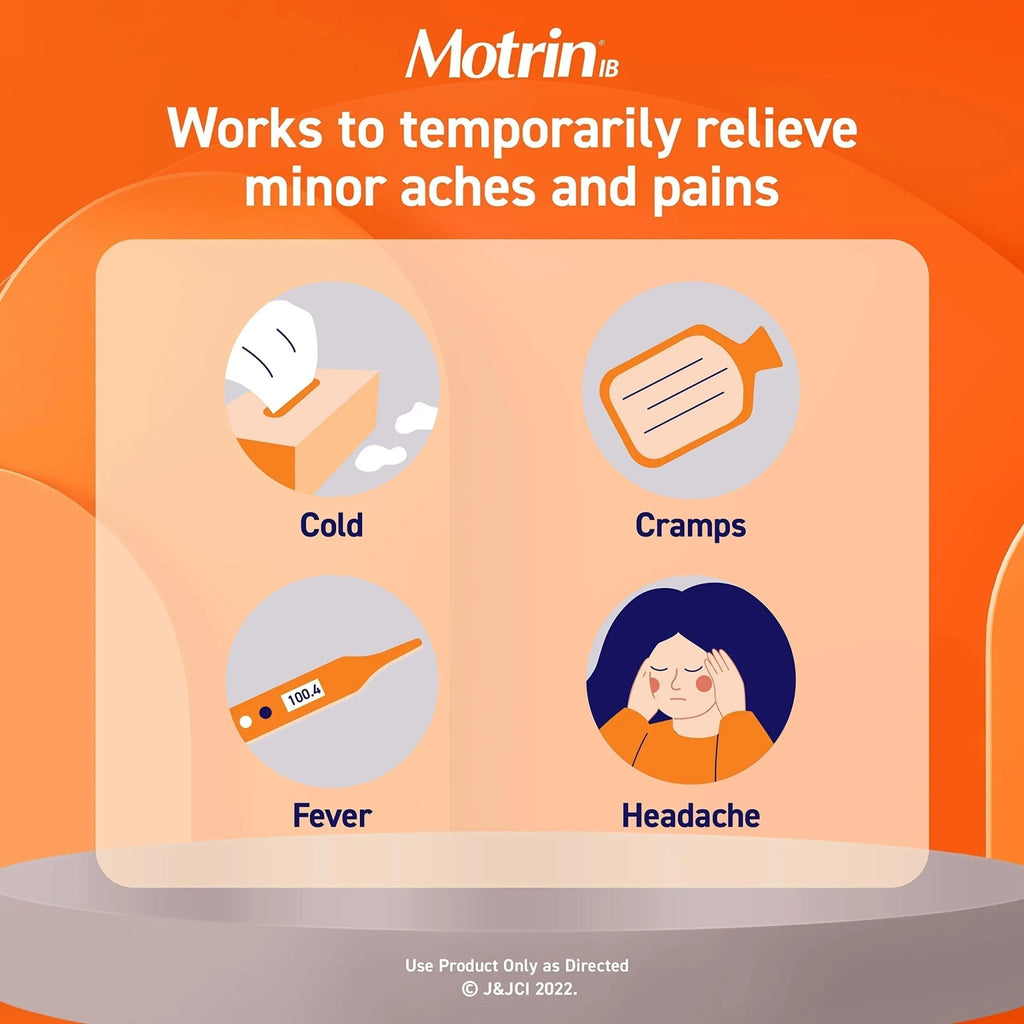 Motrin IB Liquid Gels with 200mg Ibuprofen per Caplet, Pain Reliever & Fever Reducer for Adults, Relief from Minor Arthritis Pain, Muscle Aches, Headache, Menstrual Cramps & Backache, 120 ct - TrustMedUSA