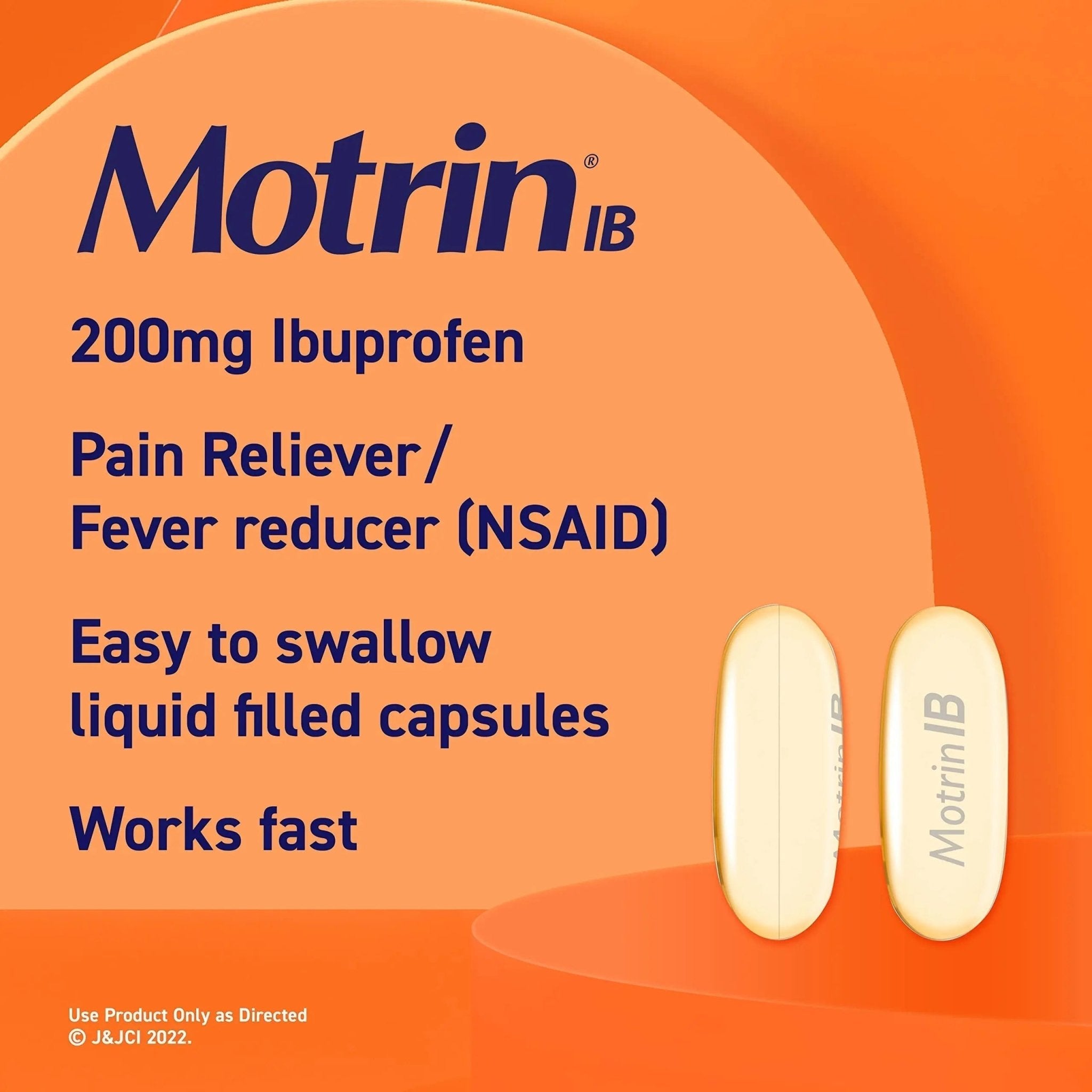 Motrin IB Liquid Gels with 200mg Ibuprofen per Caplet, Pain Reliever & Fever Reducer for Adults, Relief from Minor Arthritis Pain, Muscle Aches, Headache, Menstrual Cramps & Backache, 120 ct - TrustMedUSA