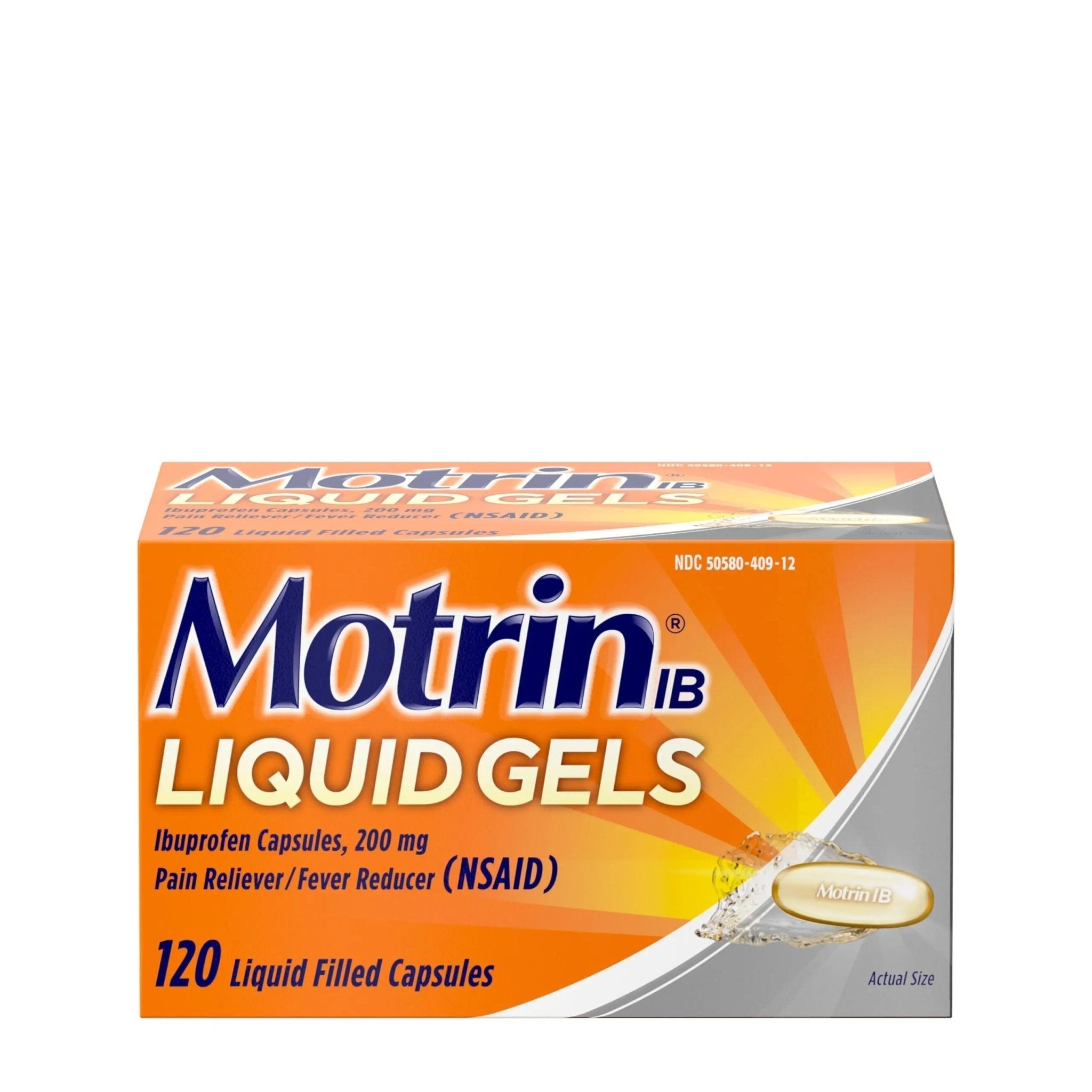 Motrin IB Liquid Gels with 200mg Ibuprofen per Caplet, Pain Reliever & Fever Reducer for Adults, Relief from Minor Arthritis Pain, Muscle Aches, Headache, Menstrual Cramps & Backache, 120 ct - TrustMedUSA