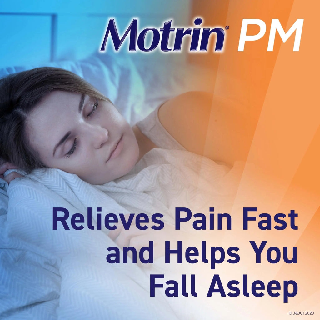 Motrin PM Pain Relief Caplets with 200 mg Ibuprofen & 38 mg Diphenhydramine Sleep Aid, Nighttime Pain Reliever for Minor Aches & Pains Helps You Fall Asleep & Stay Asleep, 20 ct - TrustMedUSA