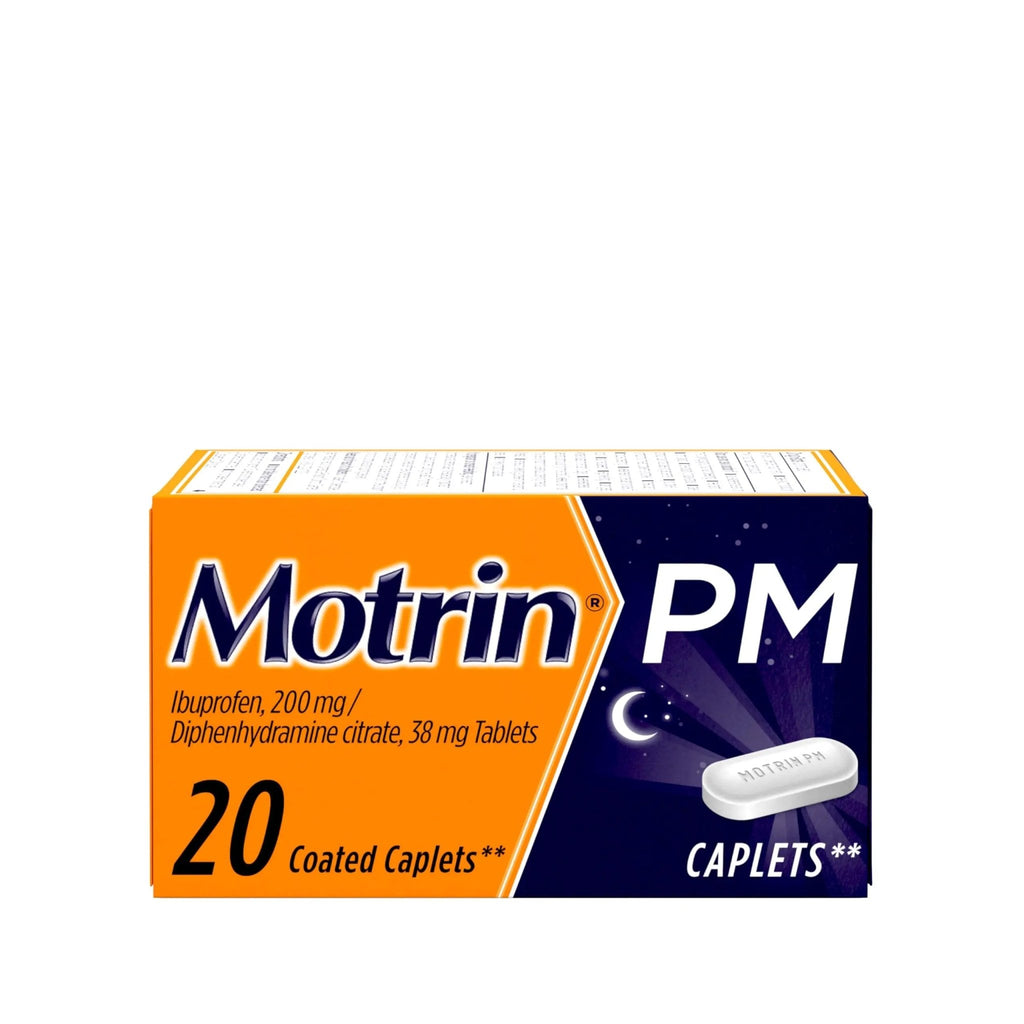 Motrin PM Pain Relief Caplets with 200 mg Ibuprofen & 38 mg Diphenhydramine Sleep Aid, Nighttime Pain Reliever for Minor Aches & Pains Helps You Fall Asleep & Stay Asleep, 20 ct - TrustMedUSA