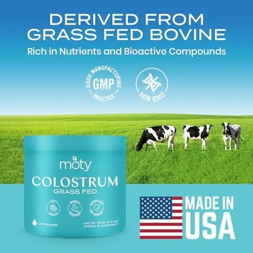 Moty Bovine Colostrum Grass Fed Powder Supplement for Gut Health, Muscle Recovery - TrustMedUSA