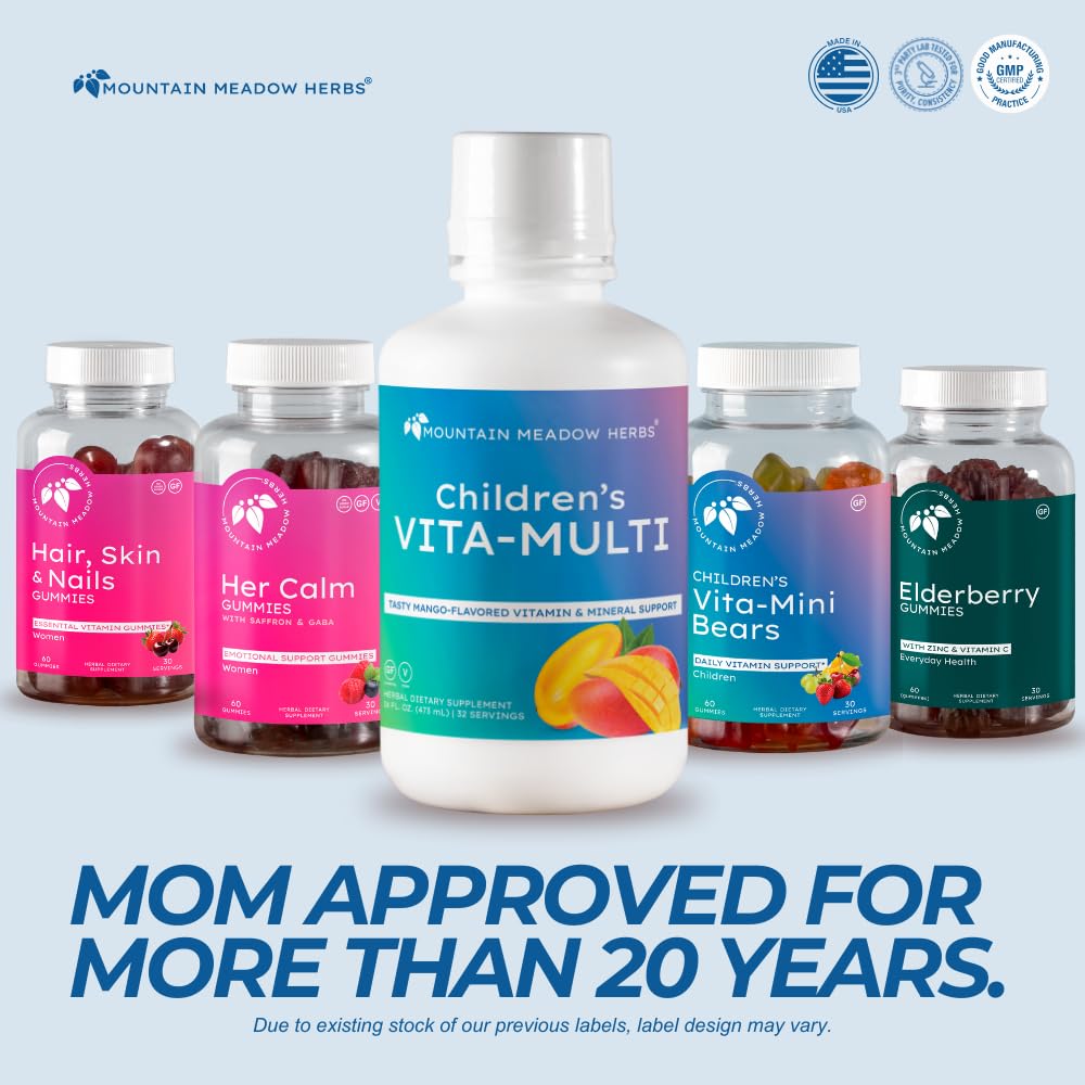 Mountain Meadow Herbs Children's Vita-Multi: Blended Vitamin & Mineral Supplement - Fast Absorbing Liquid Kids Vitamins with Fruits, Greens, and Eye-Protecting Lutein (16 oz.) - TrustMedUSA