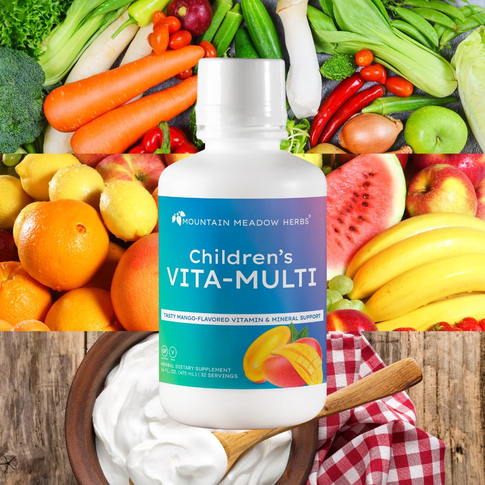 Mountain Meadow Herbs Children's Vita-Multi: Blended Vitamin & Mineral Supplement - Fast Absorbing Liquid Kids Vitamins with Fruits, Greens, and Eye-Protecting Lutein (16 oz.) - TrustMedUSA