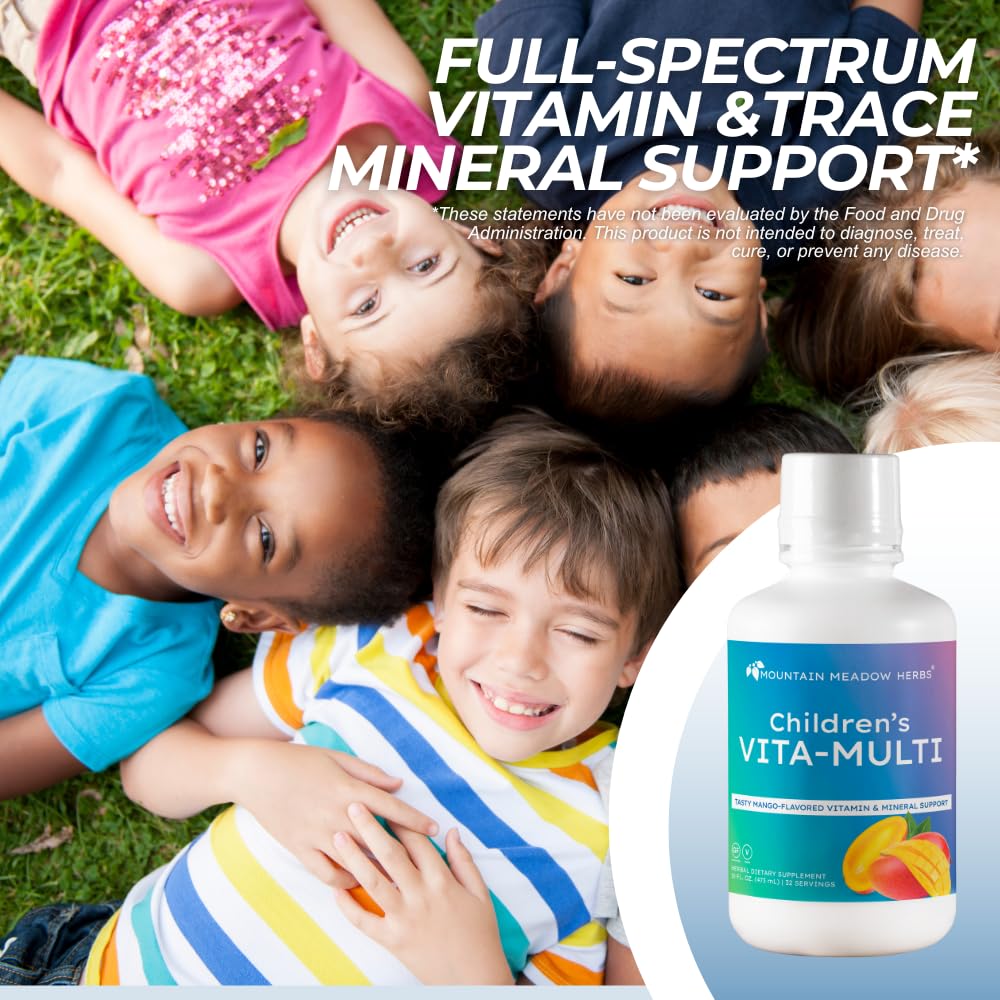Mountain Meadow Herbs Children's Vita-Multi: Blended Vitamin & Mineral Supplement - Fast Absorbing Liquid Kids Vitamins with Fruits, Greens, and Eye-Protecting Lutein (16 oz.) - TrustMedUSA