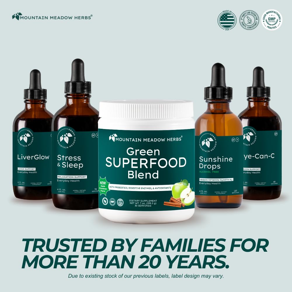 Mountain Meadow Herbs Green Superfood Blend – Spirulina, Chlorella, Mushrooms, Probiotics, Digestive Enzymes, Antioxidants – Organic Greens Powder for Energy & Gut Health – 30 Servings - TrustMedUSA