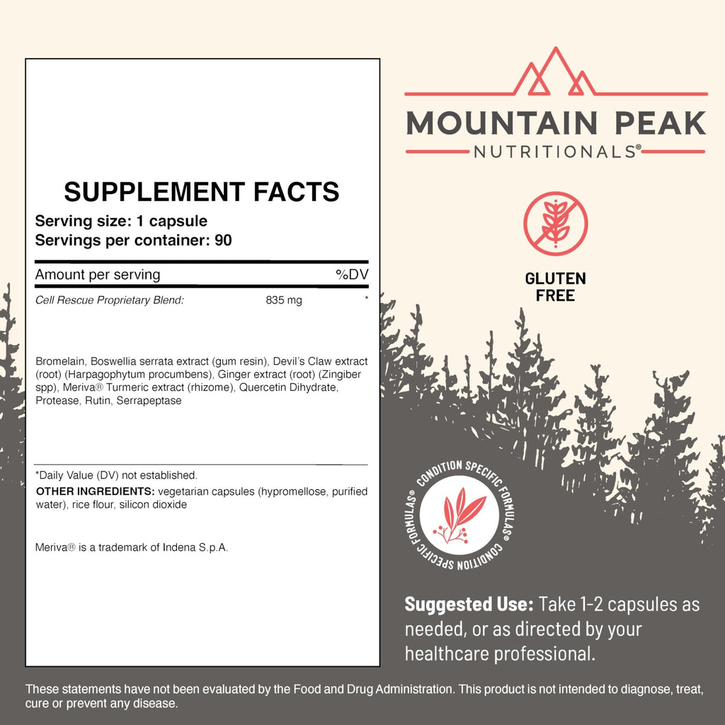 Mountain Peak Nutritionals Cell Rescue - Antioxidant Immune Support Supplement with Turmeric, Ginger Root, and Bromelain - Supports Intestinal Health & Whole Body (90 Capsules) - TrustMedUSA