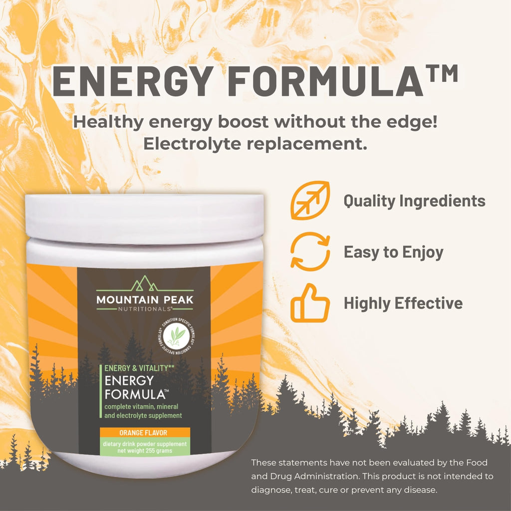 Mountain Peak Nutritionals Energy Formula - All in One Multi-Mineral Powder - Complete Nutrition, Vitamin, Mineral, and Electrolyte Supplement for Men & Women - Orange Flavor (255g, 30 Servings) - TrustMedUSA