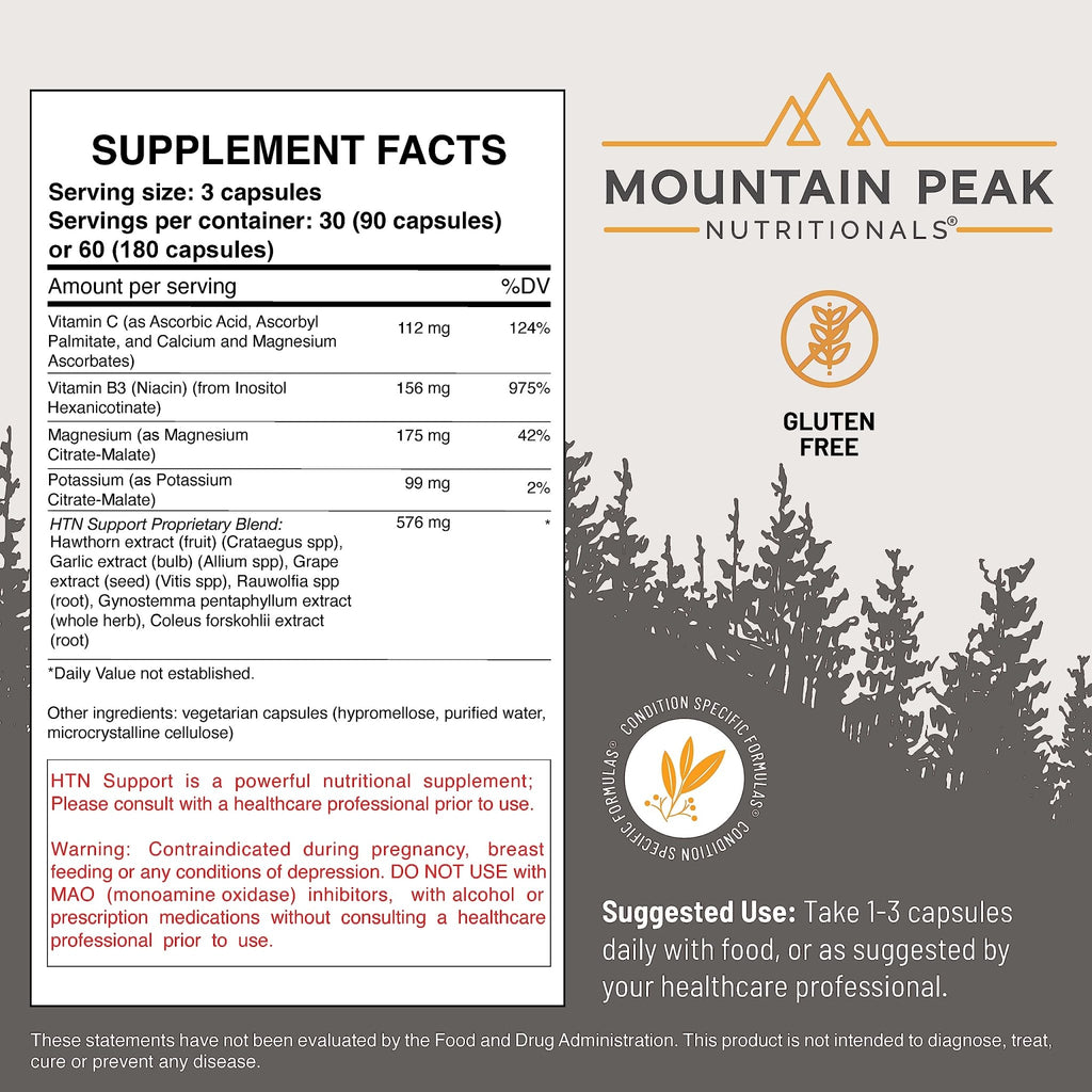 Mountain Peak Nutritionals HTN Blood Pressure Support Supplement for Heart & Circulation Health - Advanced Cardiovascular Formula with Rauwolfia, Hawthorn Berry, & Magnesium (180 Vegetarian Capsules) - TrustMedUSA