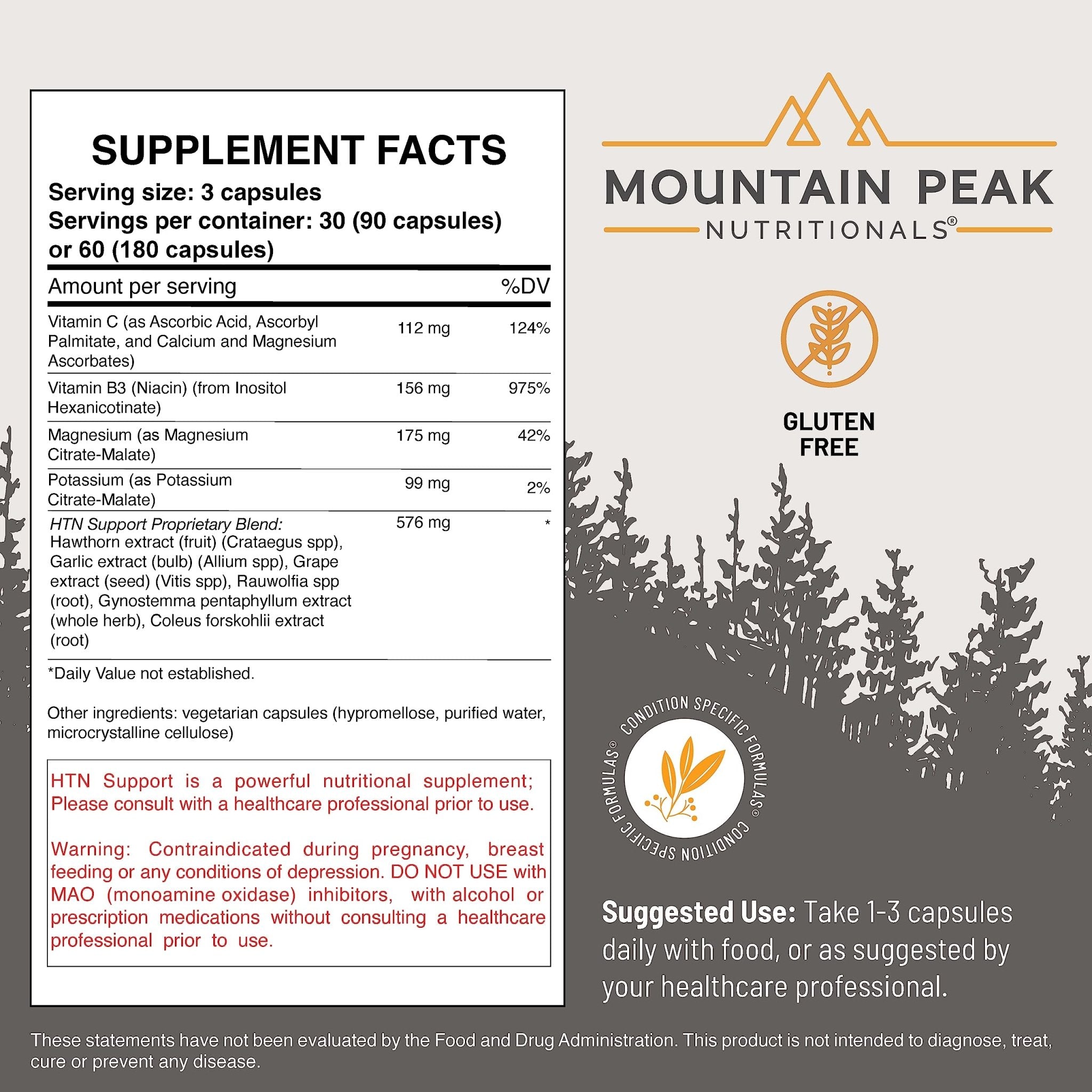Mountain Peak Nutritionals HTN Blood Pressure Support Supplement for Heart & Circulation Health - Advanced Cardiovascular Formula with Rauwolfia, Hawthorn Berry, & Magnesium (180 Vegetarian Capsules) - TrustMedUSA