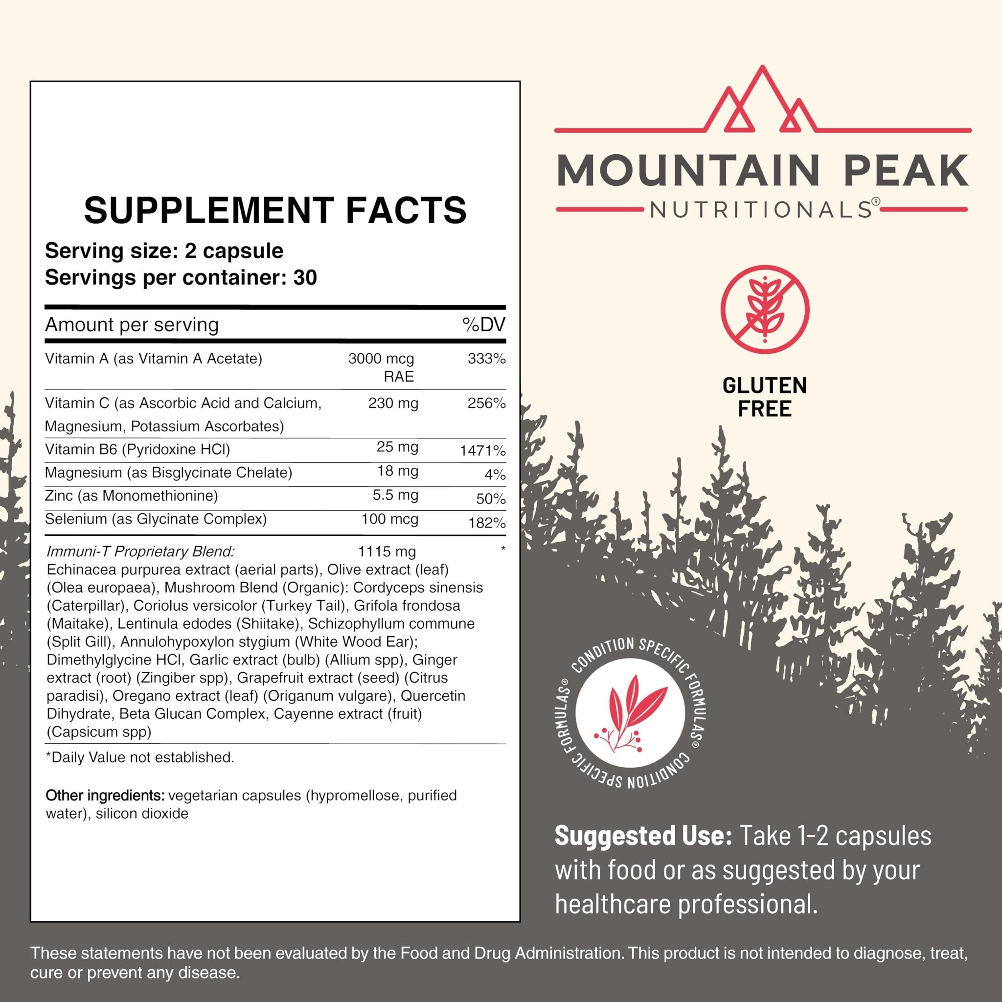Mountain Peak Nutritionals Immuni-T Advanced Immune Support Supplement - 4-in-1 Formula with Vitamin C, A, Zinc, & Mushroom Blend - Daily Wellness & Seasonal Defense (60 Vegetarian Capsules) - TrustMedUSA