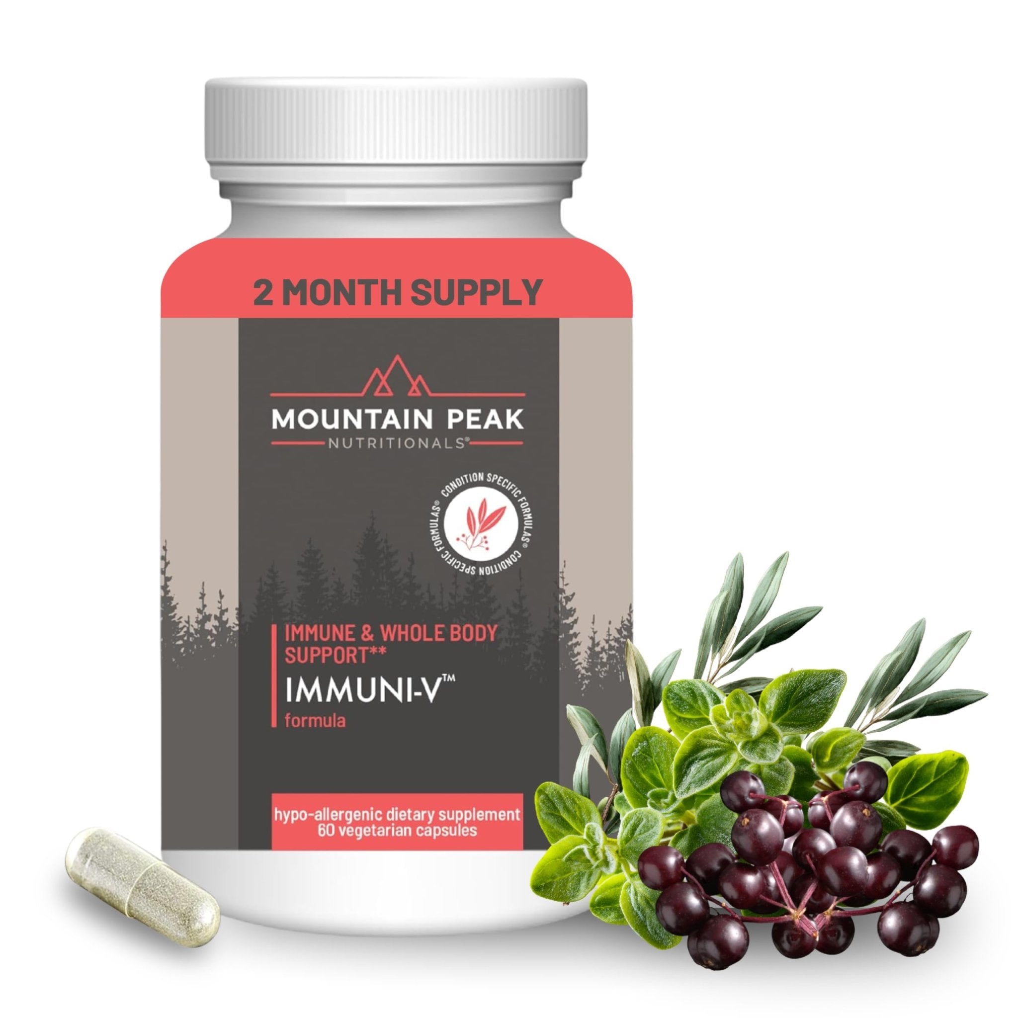 Mountain Peak Nutritionals Immuni-V - Immune System & Whole Body Support Supplement - Natural Antioxidant Booster with Humic Acid, Olive Extract, & Elderberry (60 Vegetarian Capsules) - TrustMedUSA