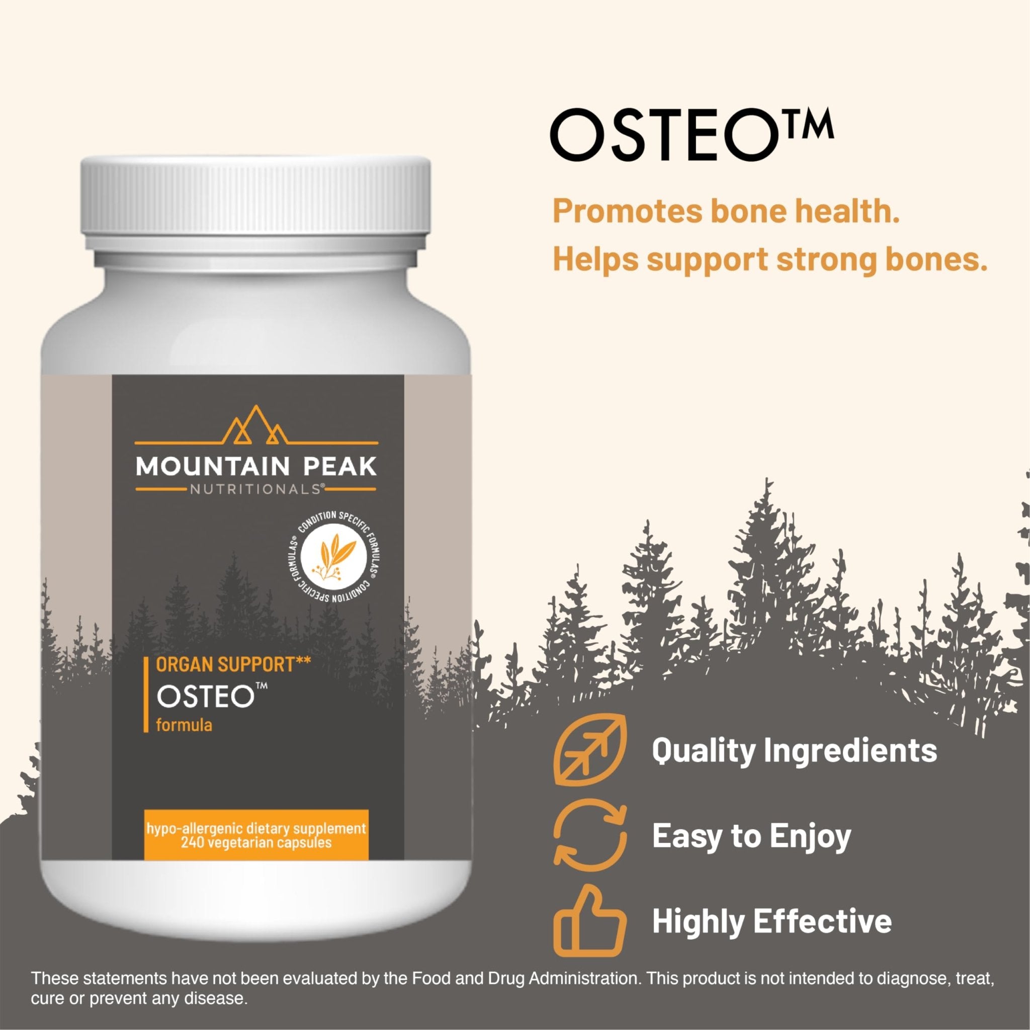 Mountain Peak Nutritionals Osteo Supplement - Organ & Strong Bone Support, Promotes Bone Health - With Vitamins D3, K2, Calcium, and Magnesium - Bone Building & Strengthening (240 Vegetarian Capsules) - TrustMedUSA