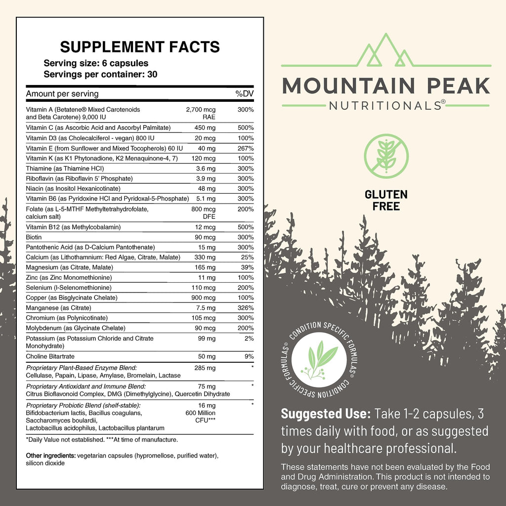 Mountain Peak Nutritionals Ultra High Multivitamin for Men & Women - with Vitamins A, B12, B6, C, D, E, Magnesium, Zinc, Folic Acid, Digestive Enzymes & Probiotics (180 Vegetarian Capsules) - TrustMedUSA
