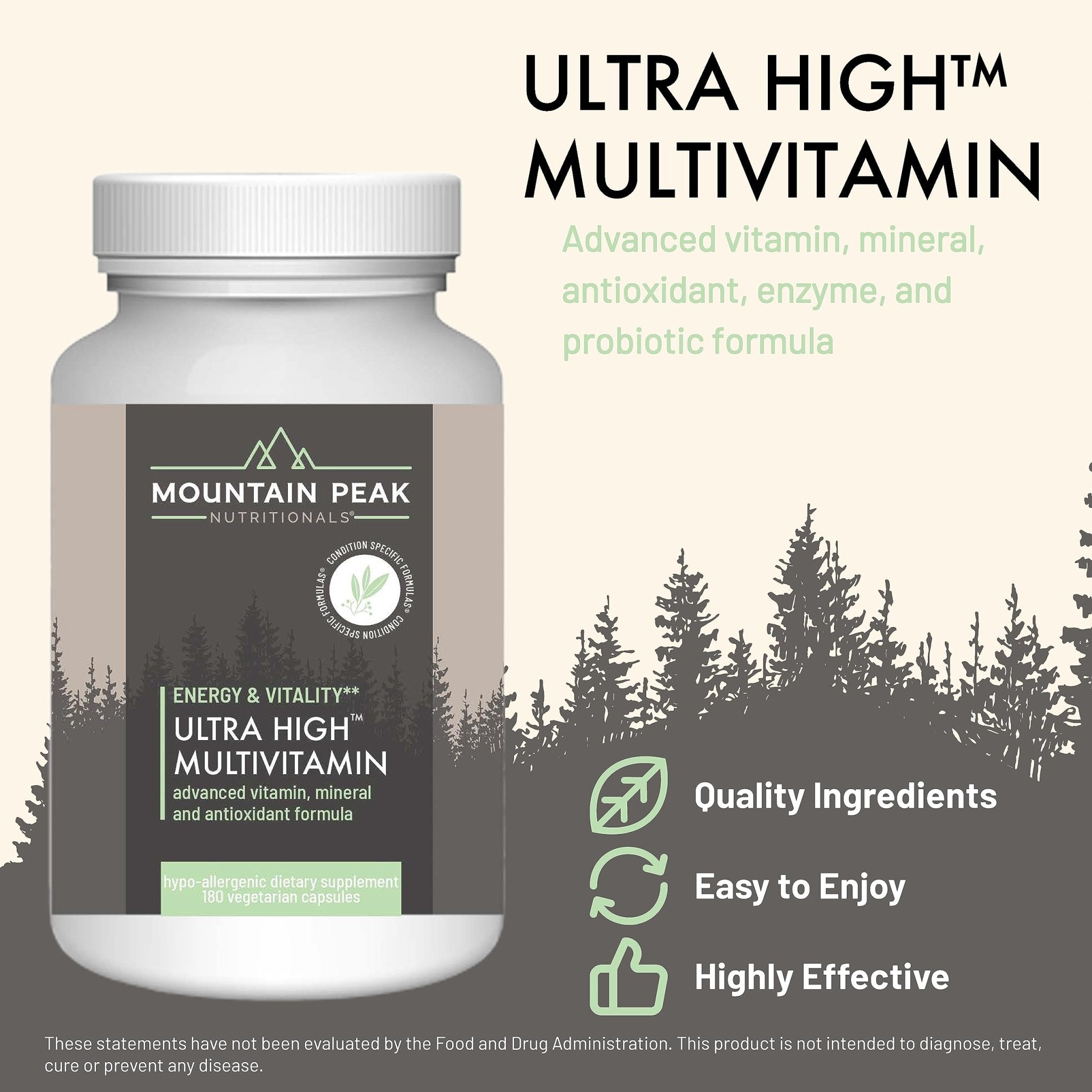 Mountain Peak Nutritionals Ultra High Multivitamin for Men & Women - with Vitamins A, B12, B6, C, D, E, Magnesium, Zinc, Folic Acid, Digestive Enzymes & Probiotics (180 Vegetarian Capsules) - TrustMedUSA