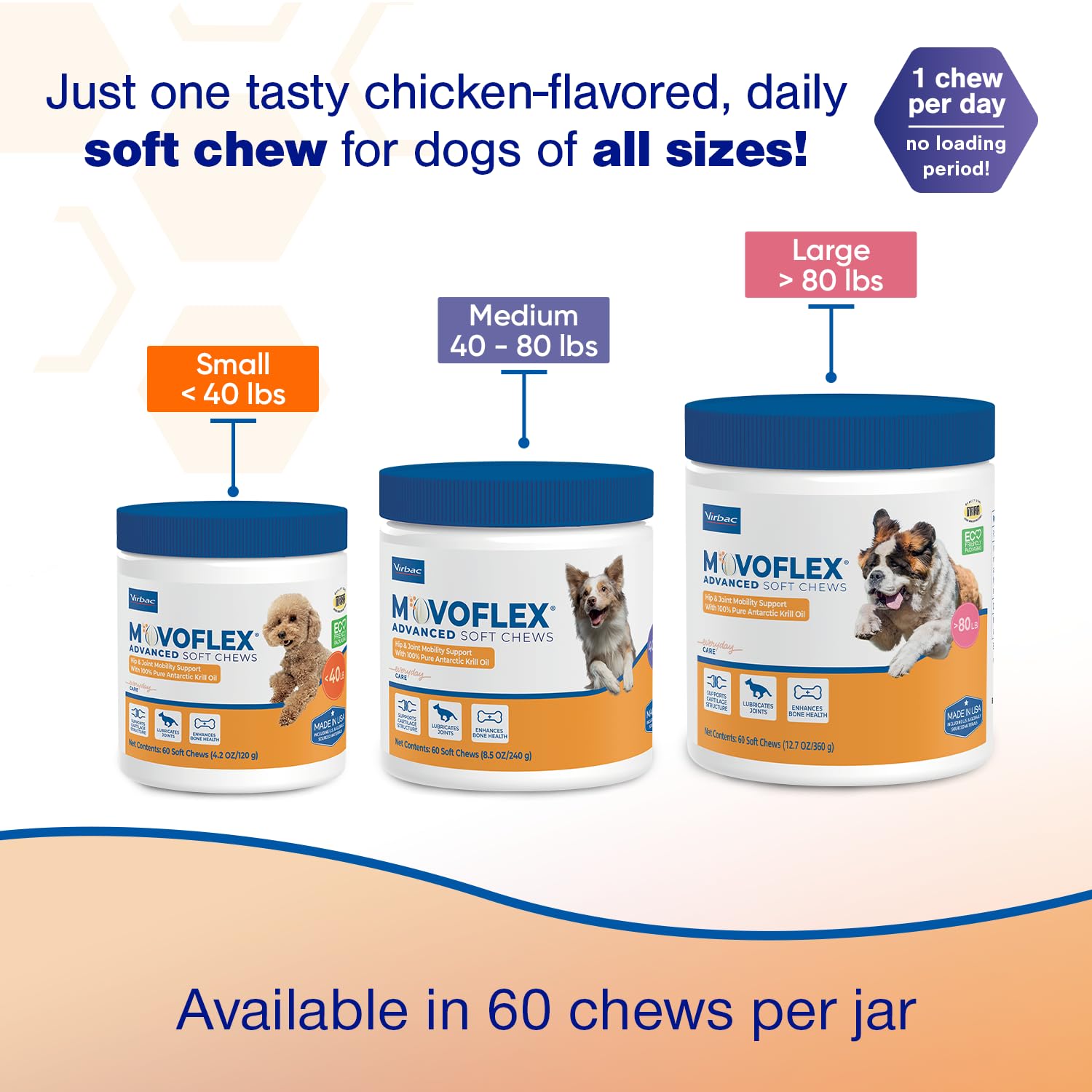 MOVOFLEX Advanced Soft Chews Hip Joint Support Supplement for Large Dogs 60 Count by Virbac - TrustMedUSA