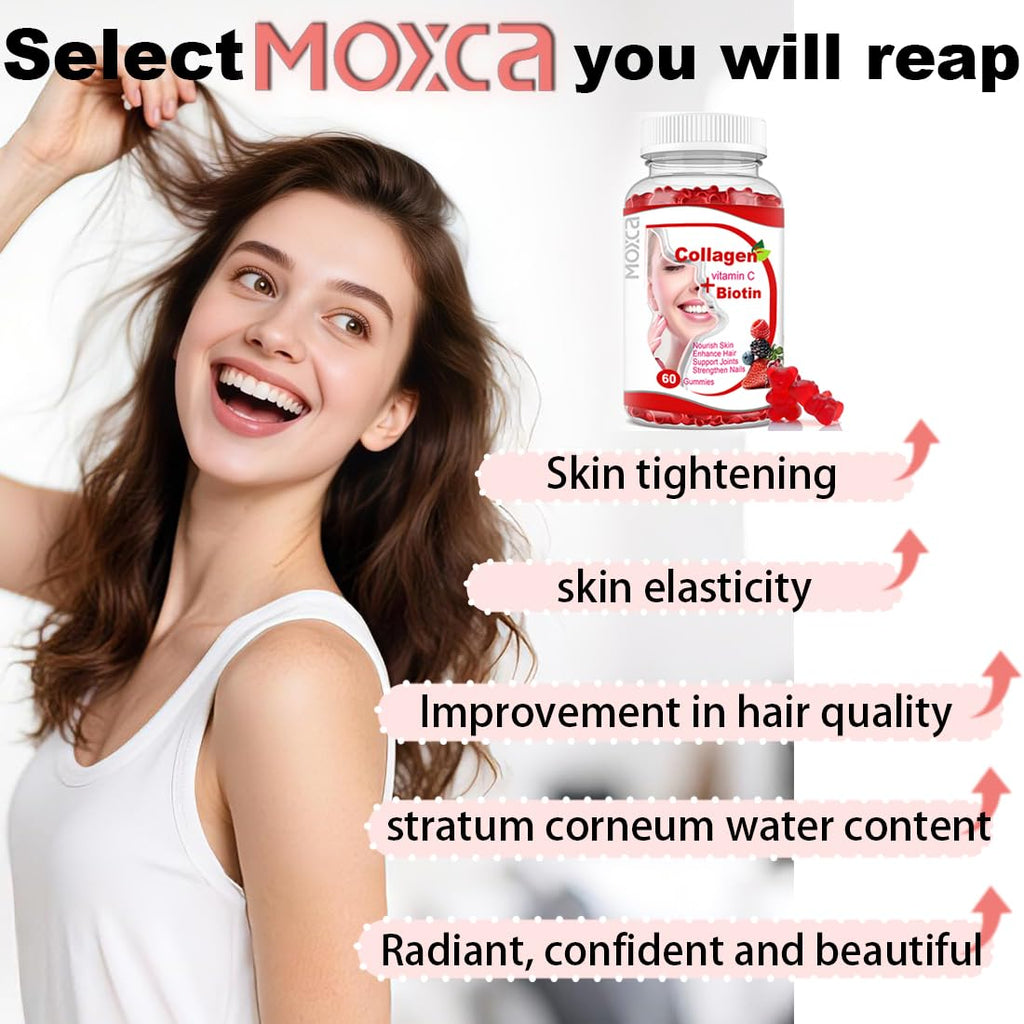 Moxca Hydrolyzed Marine Collagen Gummies for Women | Vegan Collagen Support with Biotin, Vitamins C & E | Daily Beauty Supplement for Hair, Skin & Nails | Natural Fruit Flavor, Clean Formula - Maple Wellness Supplements