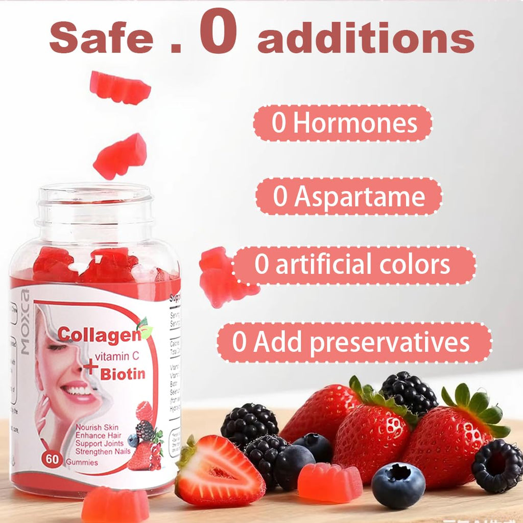 Moxca Hydrolyzed Marine Collagen Gummies for Women | Vegan Collagen Support with Biotin, Vitamins C & E | Daily Beauty Supplement for Hair, Skin & Nails | Natural Fruit Flavor, Clean Formula - Maple Wellness Supplements