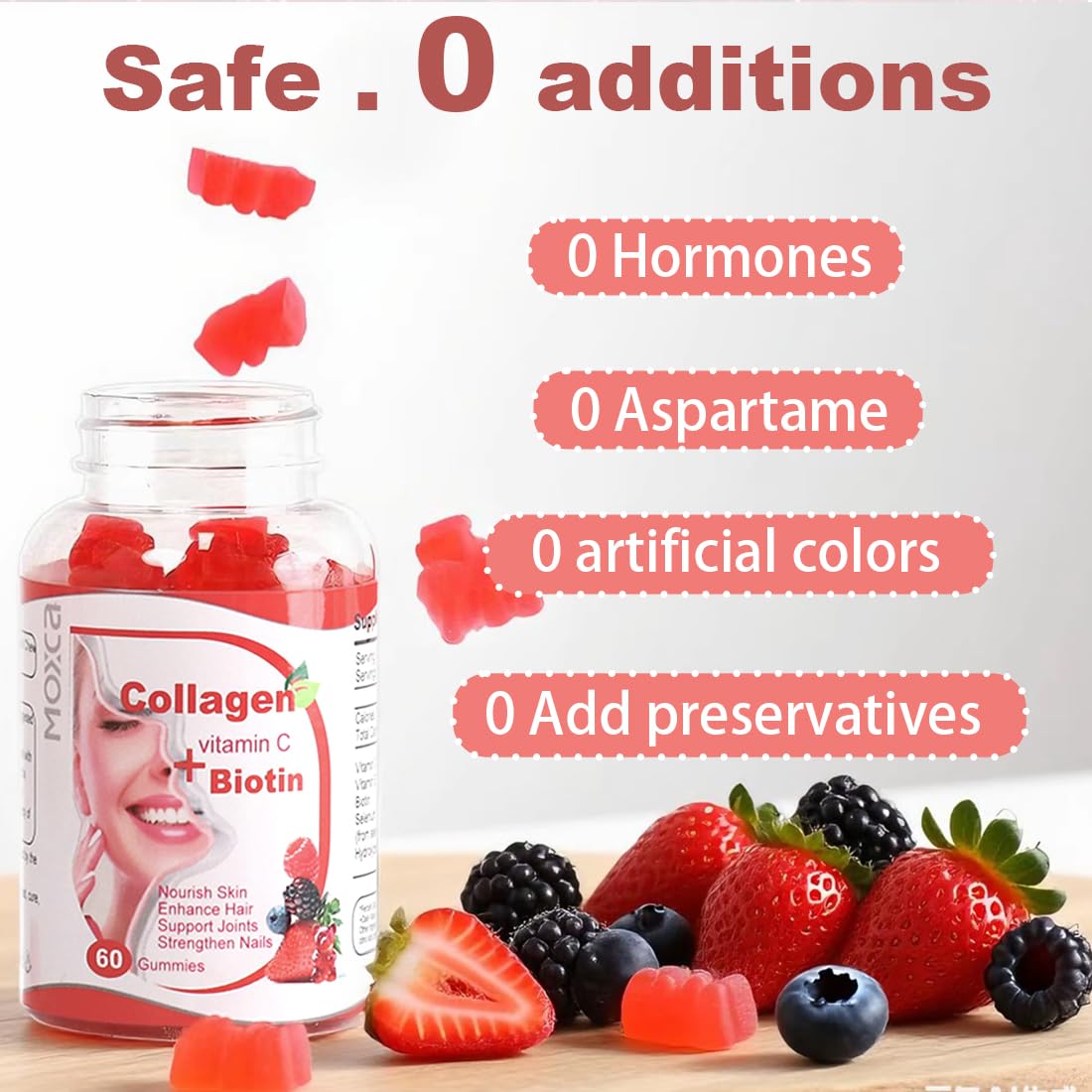 Moxca Hydrolyzed Marine Collagen Gummies for Women | Vegan Collagen Support with Biotin, Vitamins C & E | Daily Beauty Supplement for Hair, Skin & Nails | Natural Fruit Flavor, Clean Formula - Maple Wellness Supplements