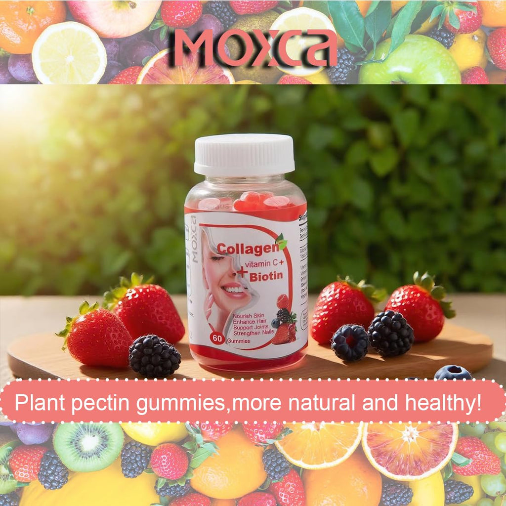 Moxca Hydrolyzed Marine Collagen Gummies for Women | Vegan Collagen Support with Biotin, Vitamins C & E | Daily Beauty Supplement for Hair, Skin & Nails | Natural Fruit Flavor, Clean Formula - Maple Wellness Supplements
