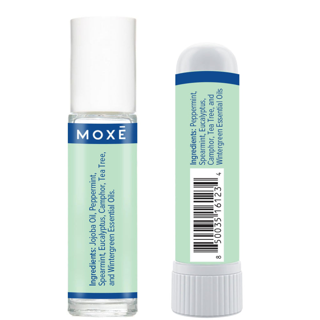 MOXE Migraine Rollon Stick & Nasal Inhaler, Fast Cooling Comfort for Headaches & Tension, Non-Medicated Soothing Vapors, Peppermint, Eucalyptus, and Other Essential Oils, Metal Roller, Made in USA - TrustMedUSA