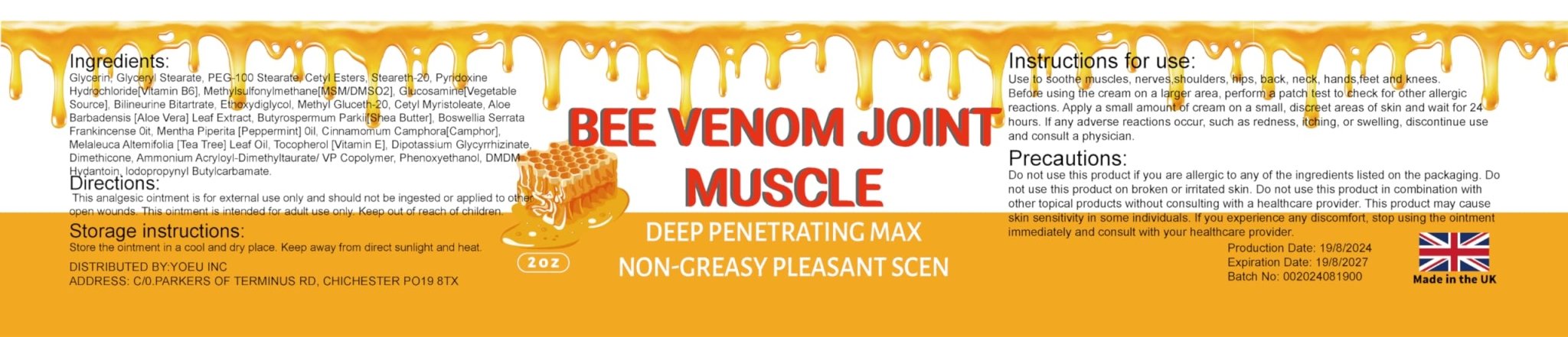 MRBOOHINET Organic Bee Venom Therapy Serum, Professional Joint & Muscle & Bone Release Cream - 24 Hour Soothing Effective Release for Back, Neck, Hand, Foot, Knee, Muscle, Shoulder, Hip, Nerve - TrustMedUSA