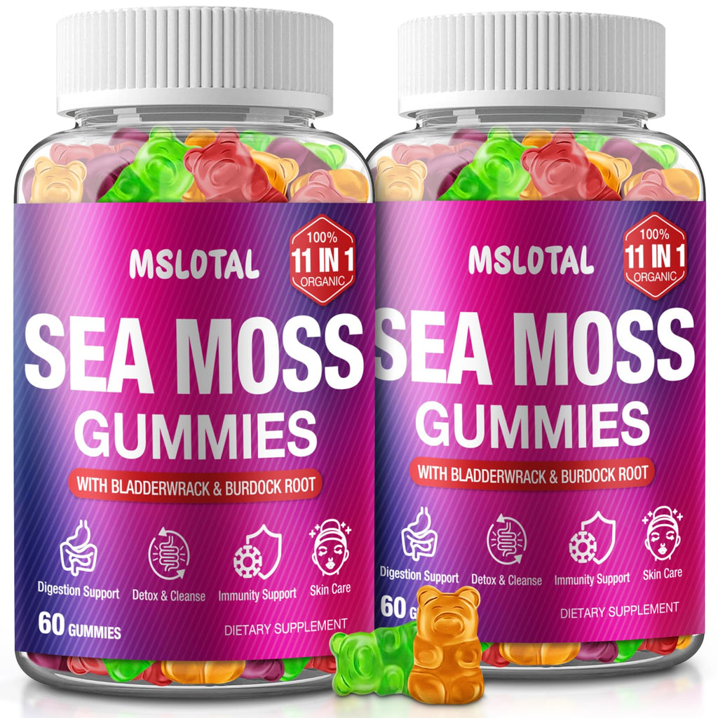 MSLOTAL Irish Sea Moss Gummies with Ashwagandha Bladderwrack and Burdock Root - Natural Irish Seamoss Supplement for Thyroid, Energy, Immune Support - 60 Vegan Gummy - TrustMedUSA