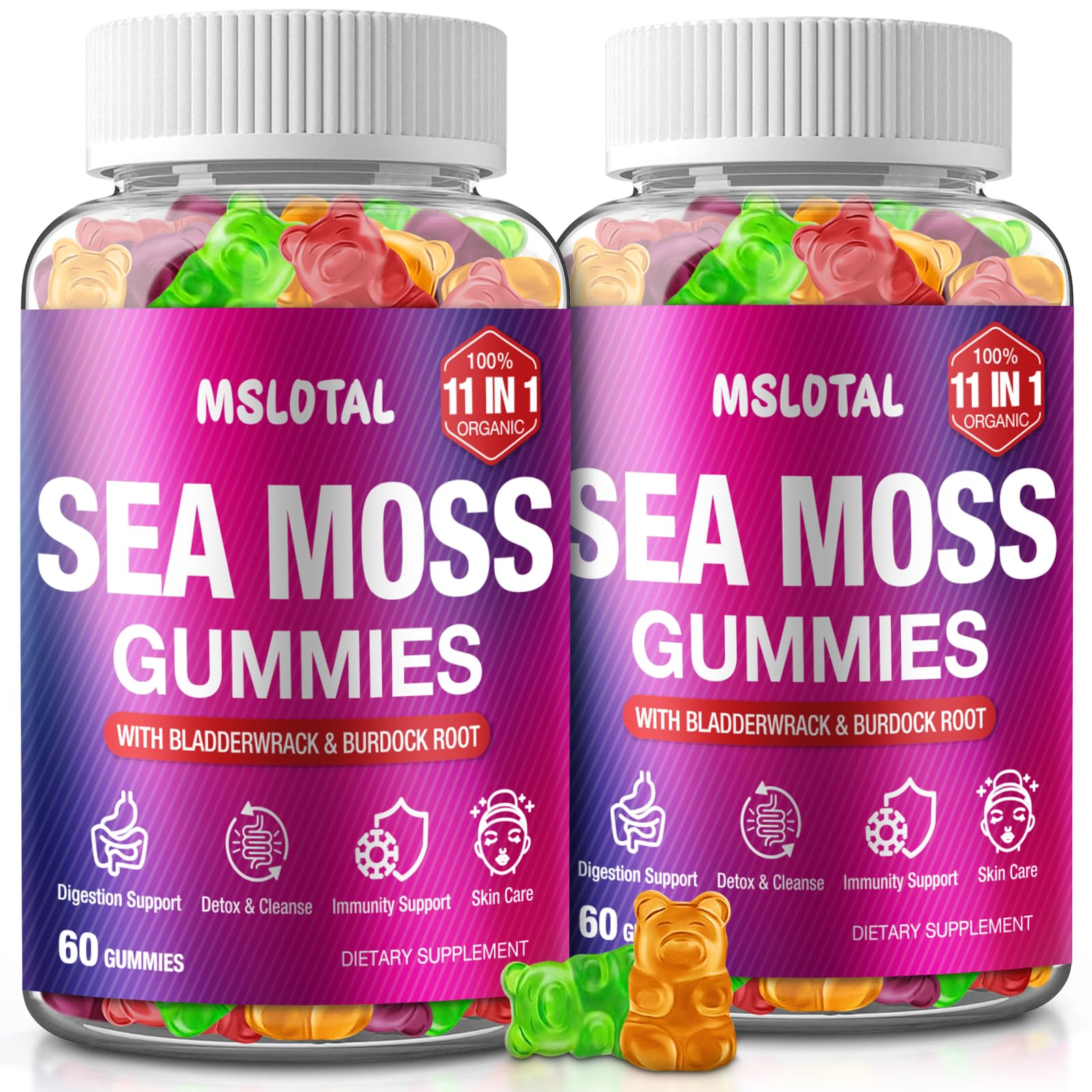MSLOTAL Irish Sea Moss Gummies with Ashwagandha Bladderwrack and Burdock Root - Natural Irish Seamoss Supplement for Thyroid, Energy, Immune Support - 60 Vegan Gummy - TrustMedUSA
