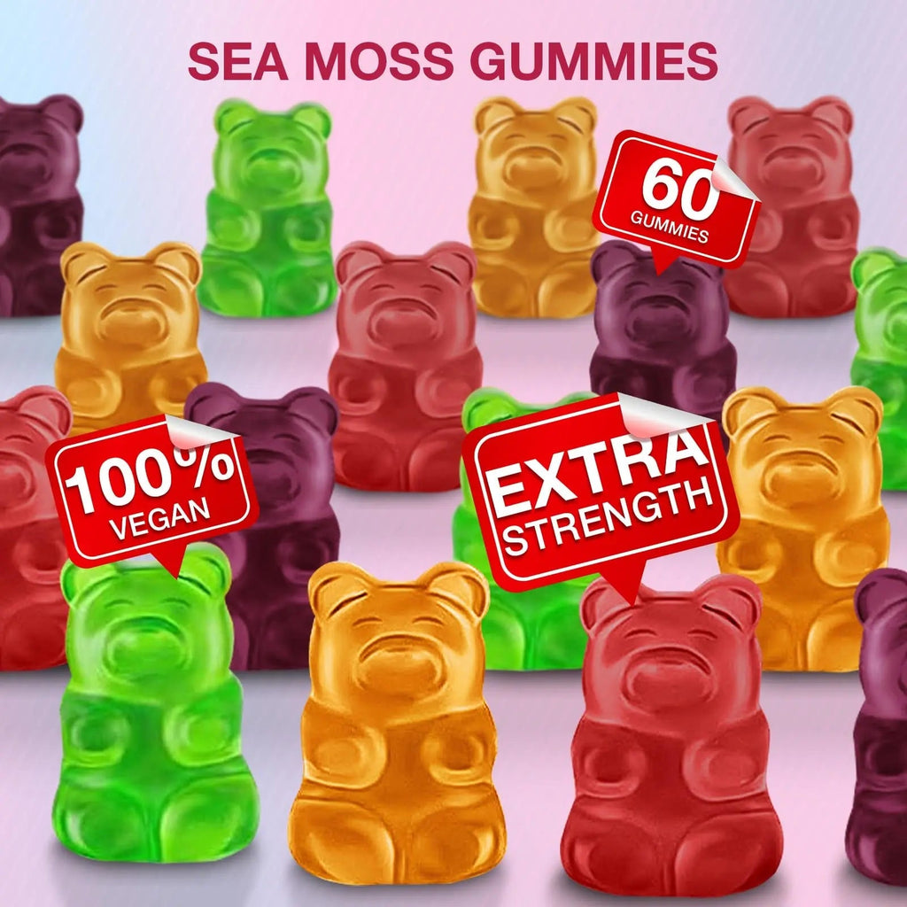 MSLOTAL Irish Sea Moss Gummies with Ashwagandha Bladderwrack and Burdock Root - Natural Irish Seamoss Supplement for Thyroid, Energy, Immune Support - 60 Vegan Gummy - TrustMedUSA