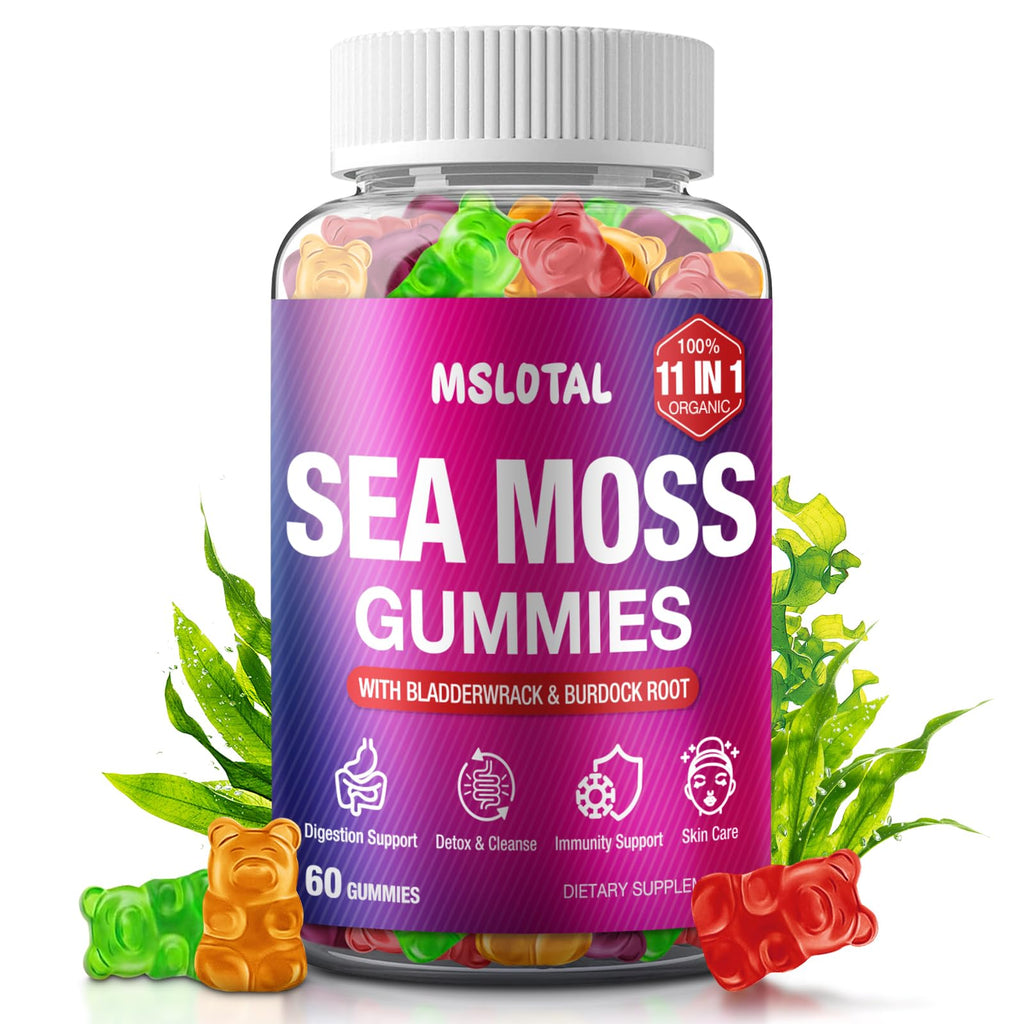 MSLOTAL Irish Sea Moss Gummies with Ashwagandha Bladderwrack and Burdock Root - Natural Irish Seamoss Supplement for Thyroid, Energy, Immune Support - 60 Vegan Gummy - TrustMedUSA