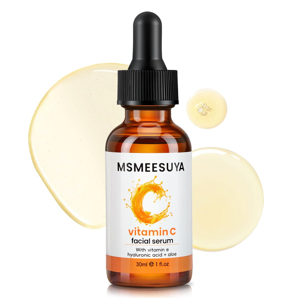 MSMEESUYA Vitamin C Serum for Face 2-Pack, Brightening Facial Serum with Hyaluronic Acid & Vitamin E, Helps Improve Dark Spots, Uneven Tone, Fine Lines & Wrinkles, 1 Fl Oz Each - Maple Wellness Supplements