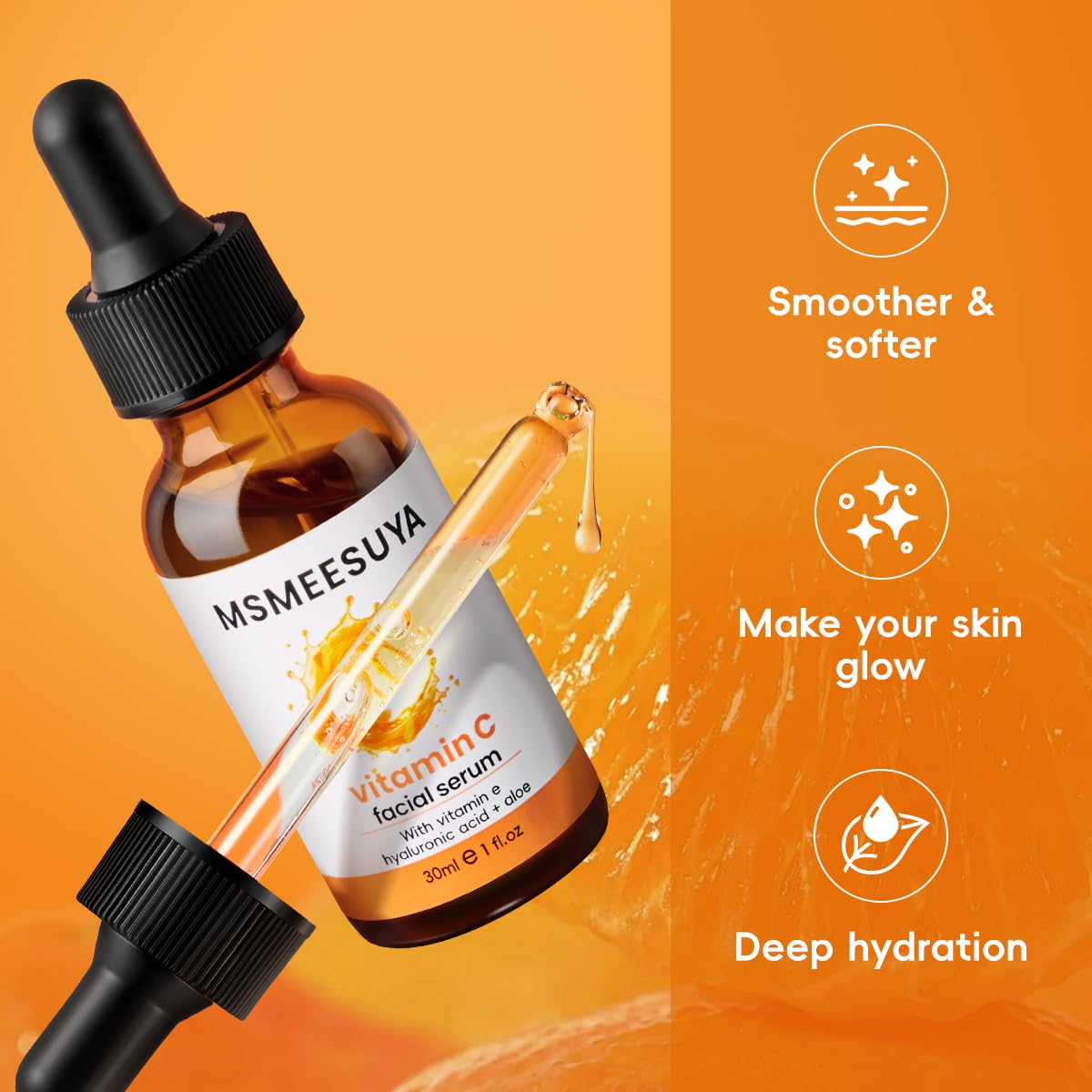 MSMEESUYA Vitamin C Serum for Face 2-Pack, Brightening Facial Serum with Hyaluronic Acid & Vitamin E, Helps Improve Dark Spots, Uneven Tone, Fine Lines & Wrinkles, 1 Fl Oz Each - Maple Wellness Supplements