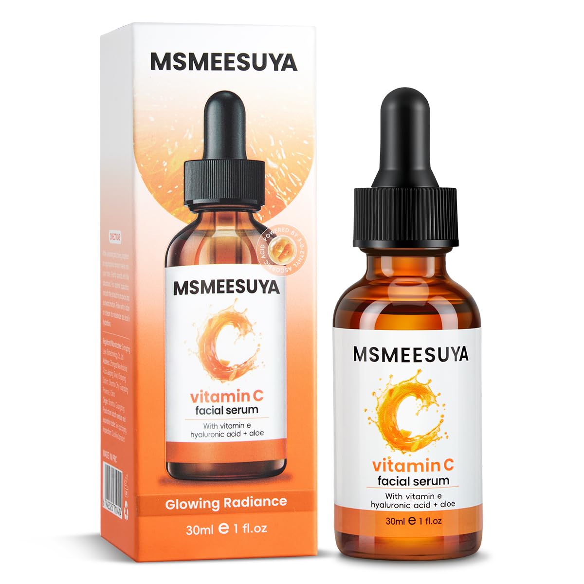 MSMEESUYA Vitamin C Serum for Face 2-Pack, Brightening Facial Serum with Hyaluronic Acid & Vitamin E, Helps Improve Dark Spots, Uneven Tone, Fine Lines & Wrinkles, 1 Fl Oz Each - Maple Wellness Supplements