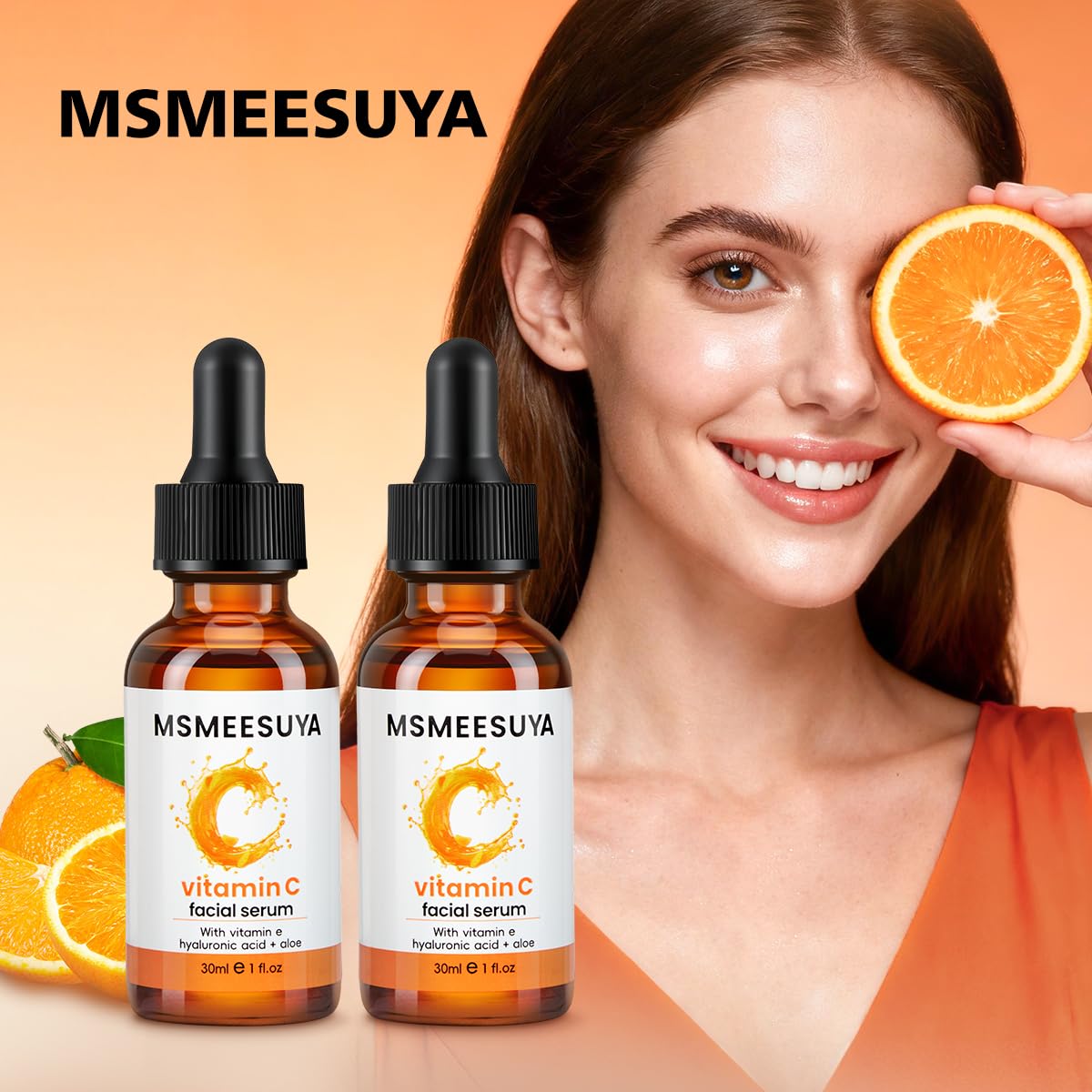 MSMEESUYA Vitamin C Serum for Face 2-Pack, Brightening Facial Serum with Hyaluronic Acid & Vitamin E, Helps Improve Dark Spots, Uneven Tone, Fine Lines & Wrinkles, 1 Fl Oz Each - Maple Wellness Supplements