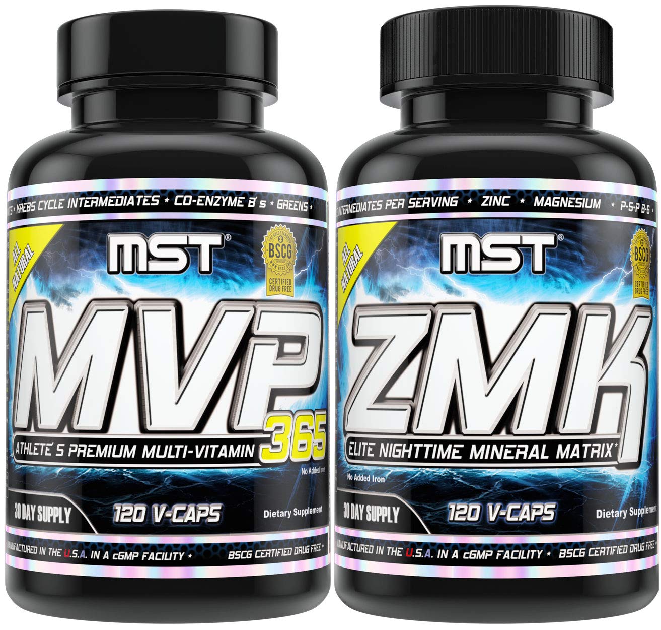 MST Foundation Stack, ZMK Nighttime Multi-Mineral, 120 V-Caps and MVP-365 Premium Multiple Vitamin, 1000iu Vitamin D3, 120 V-Caps, BSCG Certified Drug Free Millennium Sport Technologies - TrustMedUSA