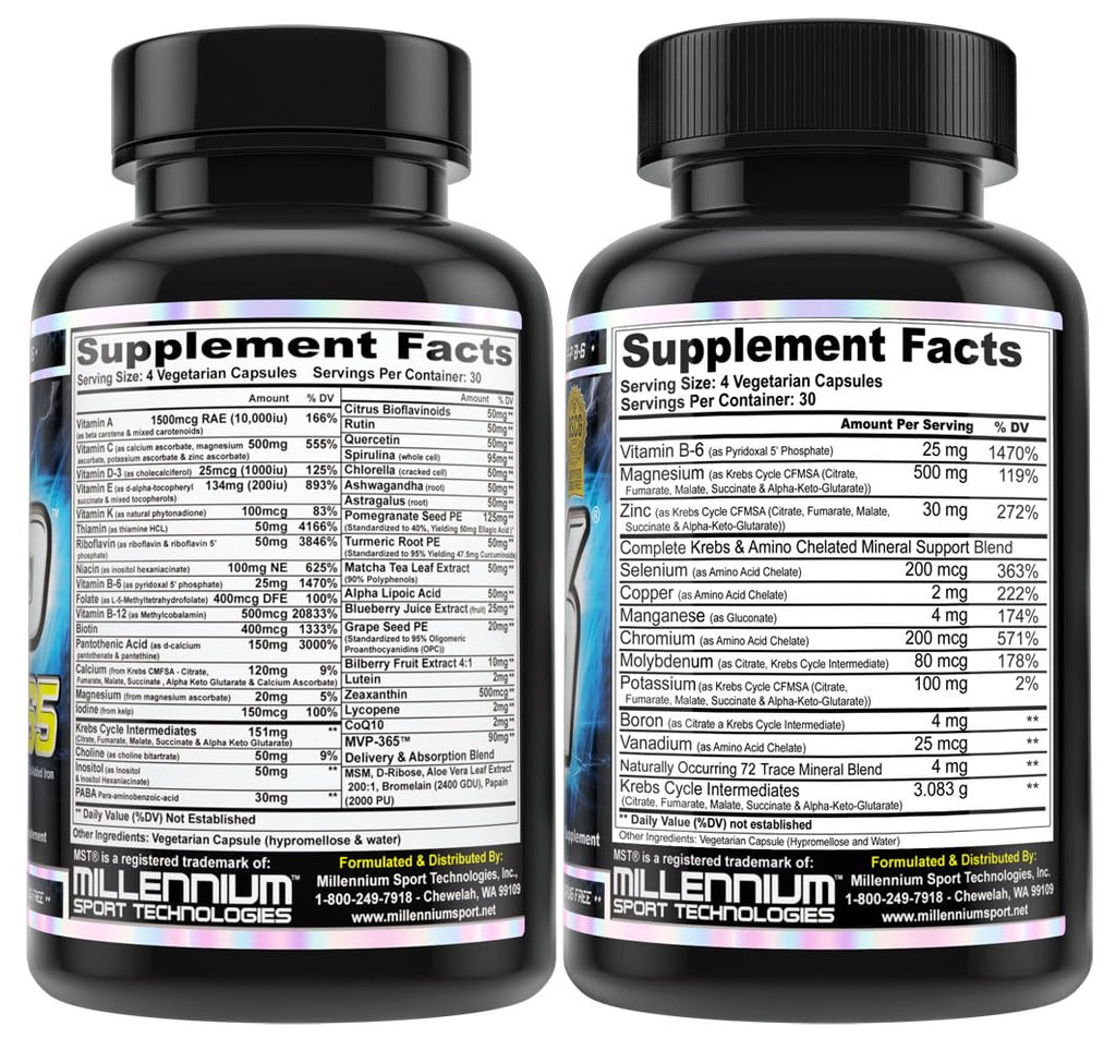 MST Foundation Stack, ZMK Nighttime Multi-Mineral, 120 V-Caps and MVP-365 Premium Multiple Vitamin, 1000iu Vitamin D3, 120 V-Caps, BSCG Certified Drug Free Millennium Sport Technologies - TrustMedUSA