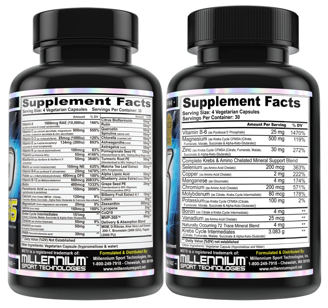 MST Foundation Stack, ZMK Nighttime Multi-Mineral, 120 V-Caps and MVP-365 Premium Multiple Vitamin, 1000iu Vitamin D3, 120 V-Caps, BSCG Certified Drug Free Millennium Sport Technologies - TrustMedUSA