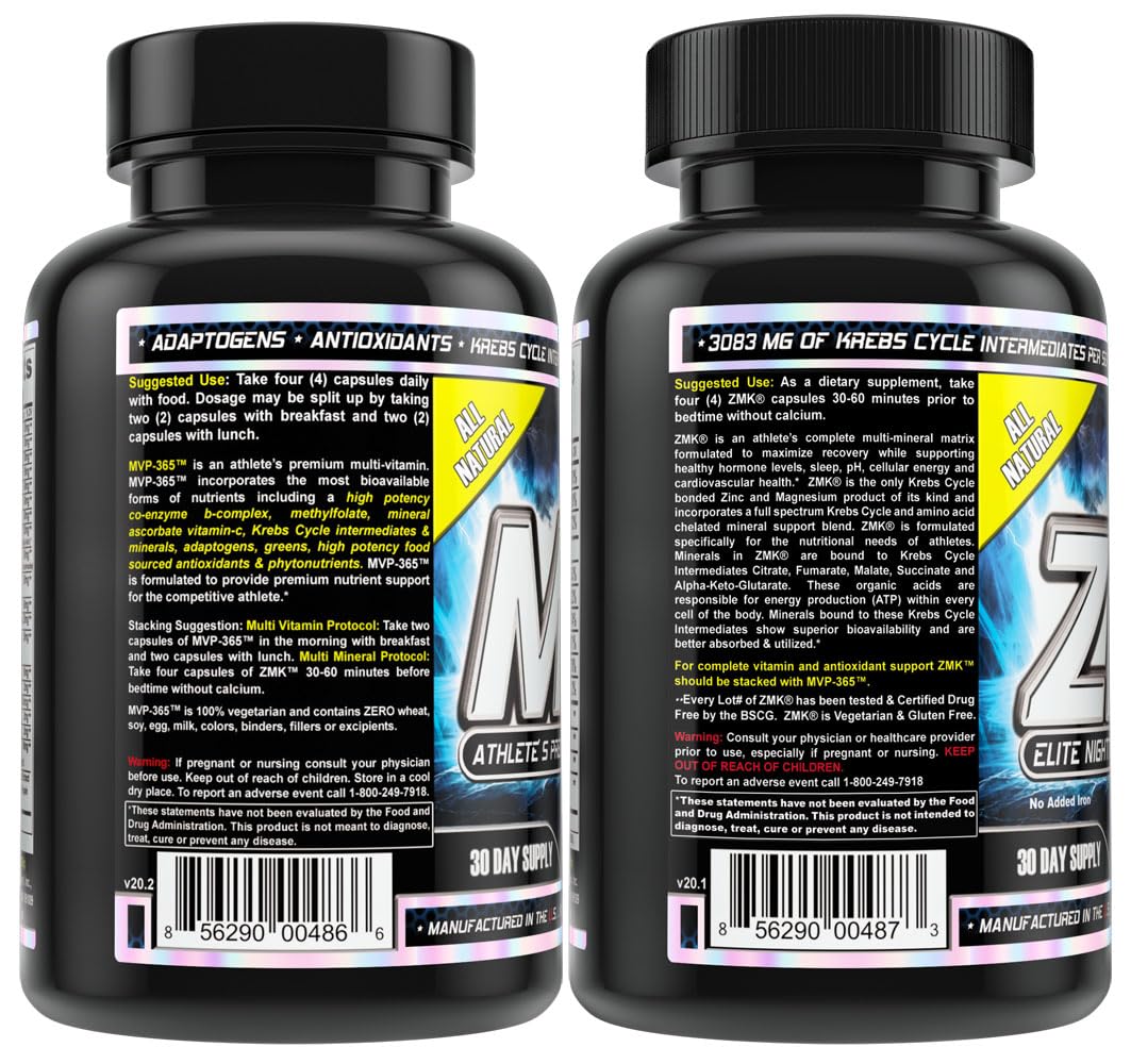 MST Foundation Stack, ZMK Nighttime Multi-Mineral, 120 V-Caps and MVP-365 Premium Multiple Vitamin, 1000iu Vitamin D3, 120 V-Caps, BSCG Certified Drug Free Millennium Sport Technologies - TrustMedUSA