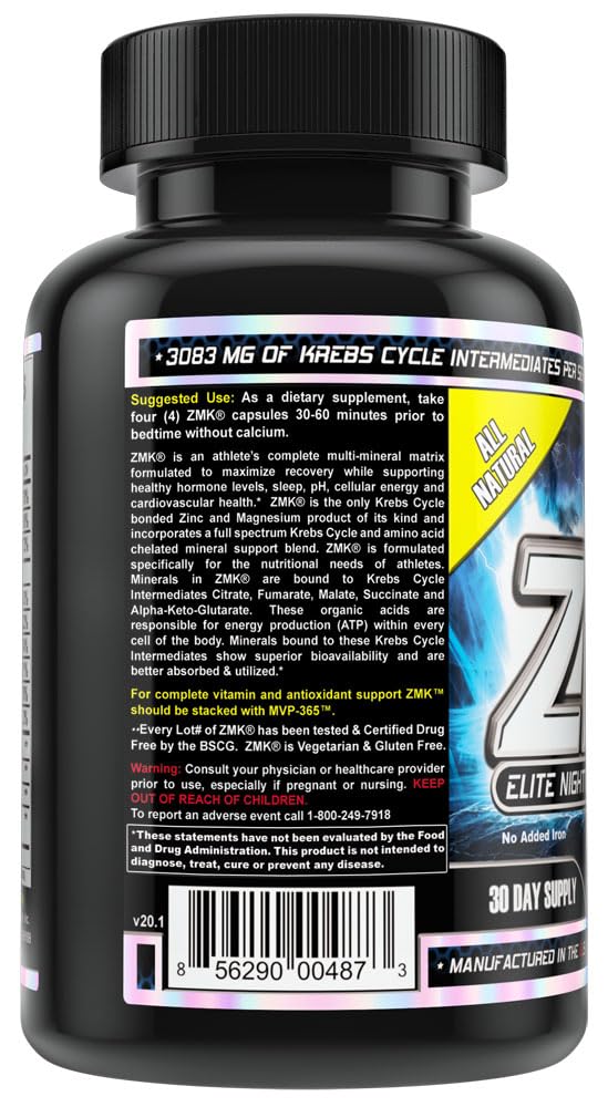 MST ZMK (Zinc & Magnesium as Krebs Chelates (as Citrate, Fumarate, Malate, Succinate, Alpha-Keto-Glutarate. With Mineral Support Blend & Trace Minerals. Support ATP, Sleep, Muscle Recovery, 120 V Caps - TrustMedUSA