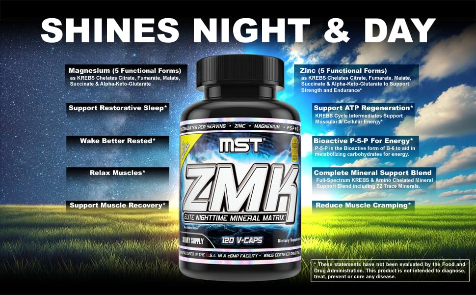 MST ZMK (Zinc & Magnesium as Krebs Chelates (as Citrate, Fumarate, Malate, Succinate, Alpha-Keto-Glutarate. With Mineral Support Blend & Trace Minerals. Support ATP, Sleep, Muscle Recovery, 120 V Caps - TrustMedUSA