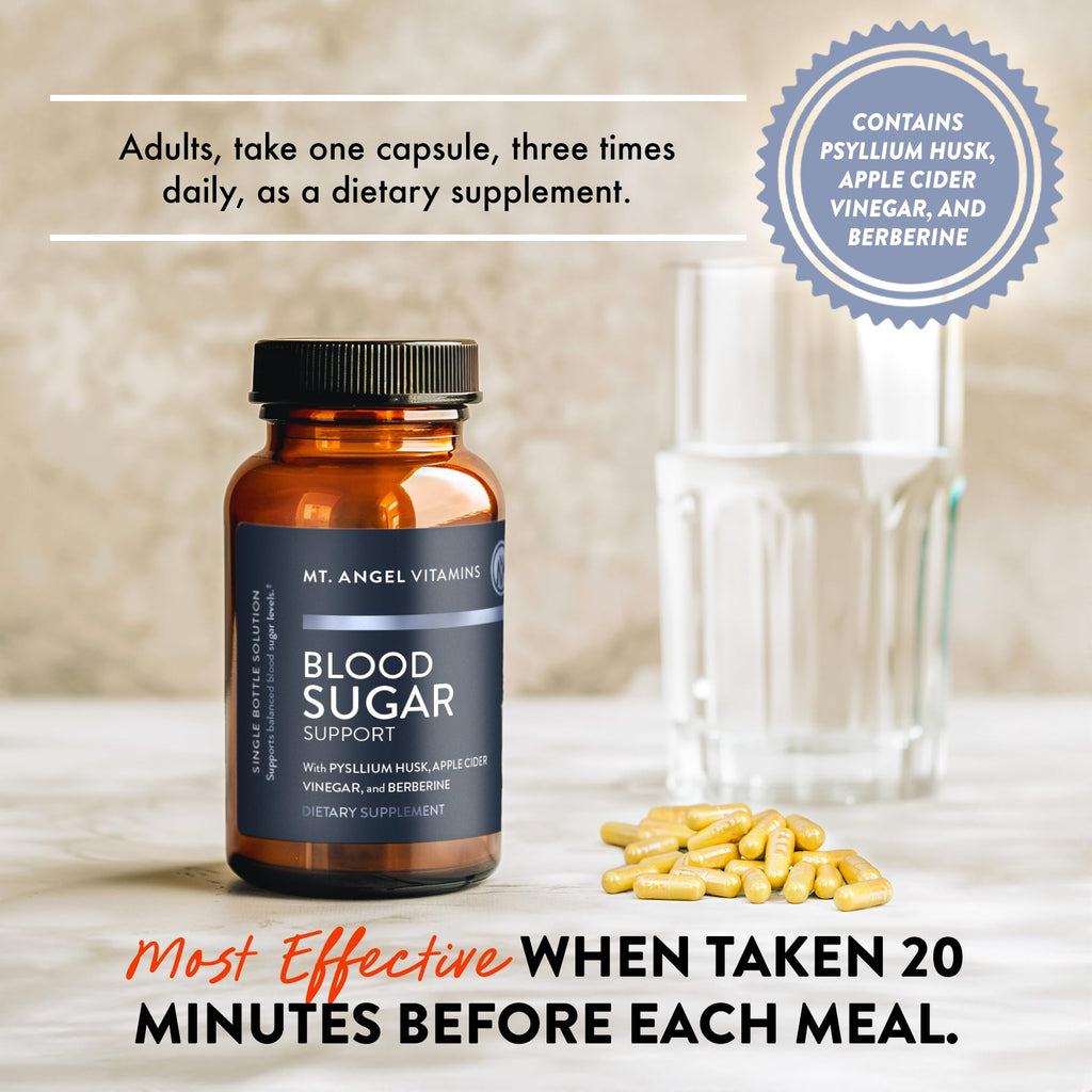 Mt. Angel Vitamins Blood Sugar Support Supplement - Natural Supplement with Pysllium Husk, Berberine with Ceylon Cinnamon, and Apple Cider Vinegar - Supports Healthy Blood Sugar Levels - 60 Capsules - TrustMedUSA