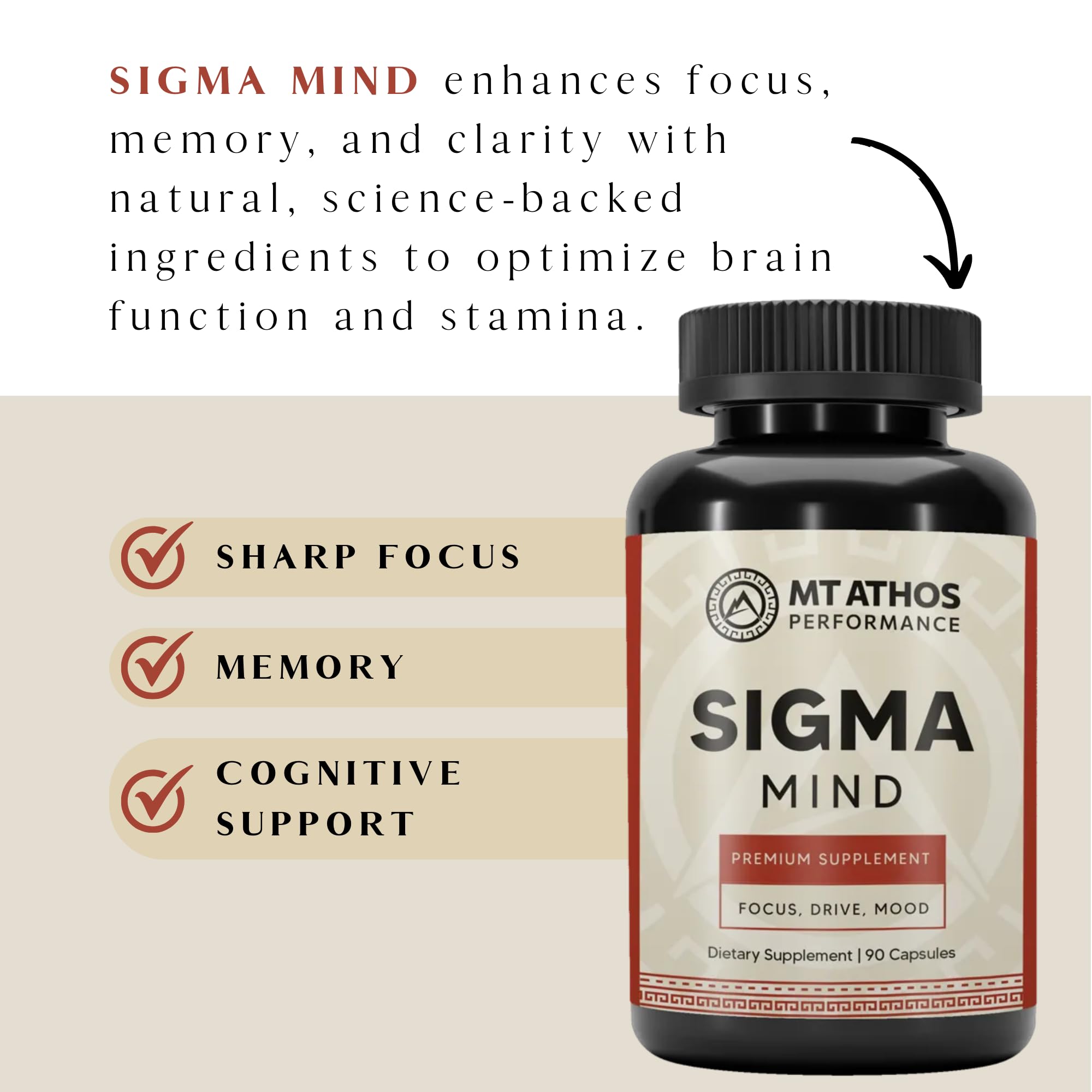 Mt. Athos Performance Sigma Mind | Potent Nootropic Formula to Support Cognitive Function, Improved Focus, Drive, and Mood | 30 Servings, 90 Capsules - TrustMedUSA