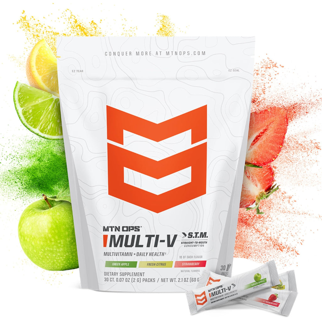 MTN OPS Multi‑V STM On‑the‑Go Daily Multivitamin for Men, Women & Kids – Straight‑to‑Mouth Vitamin C D3 B Zinc Packs – Gluten Free, Natural Flavors, 30 Servings - TrustMedUSA