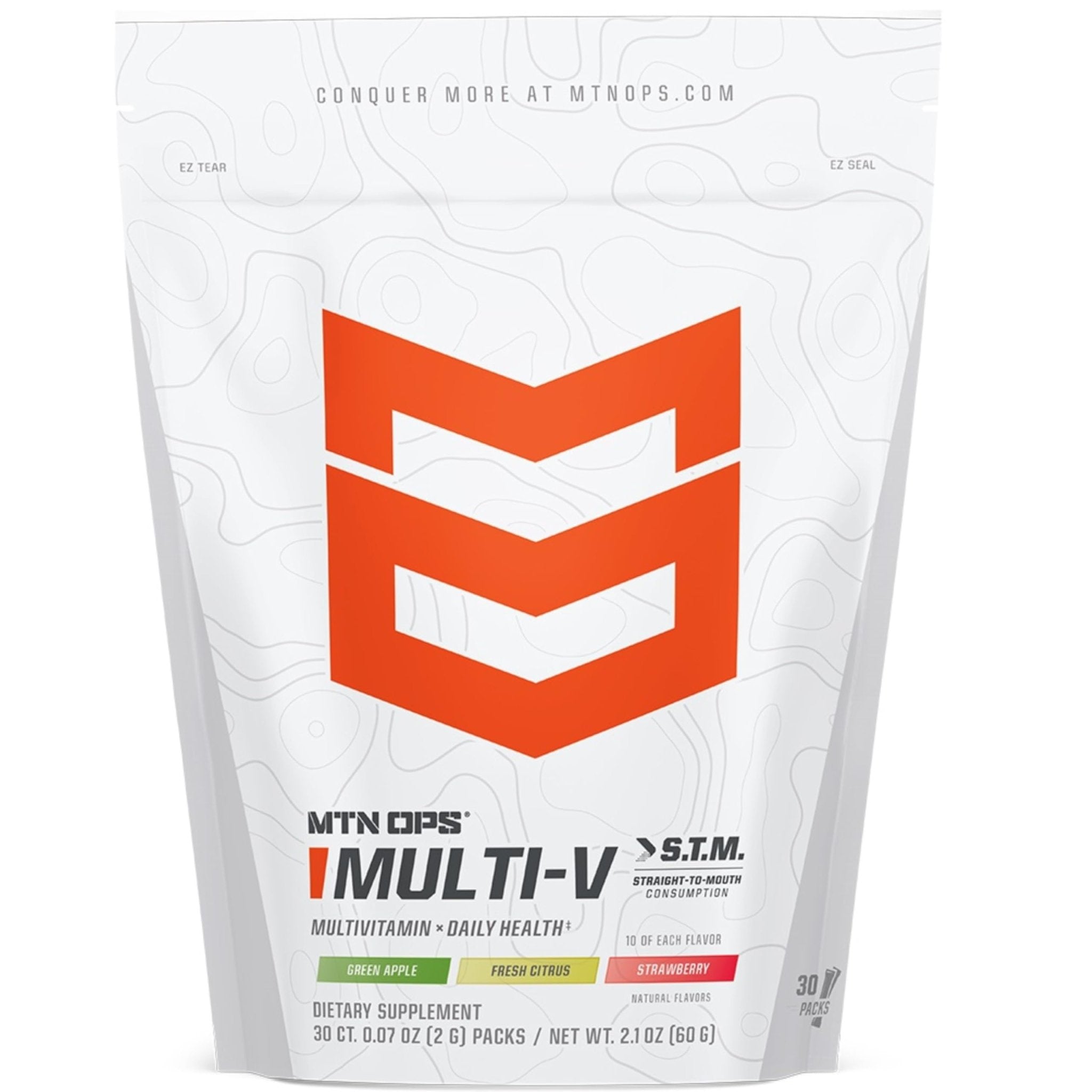 MTN OPS Multi‑V STM On‑the‑Go Daily Multivitamin for Men, Women & Kids – Straight‑to‑Mouth Vitamin C D3 B Zinc Packs – Gluten Free, Natural Flavors, 30 Servings - TrustMedUSA
